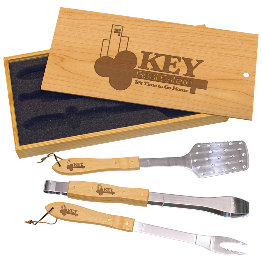 3-Piece BBQ Set in Wooden Pine Box 5
