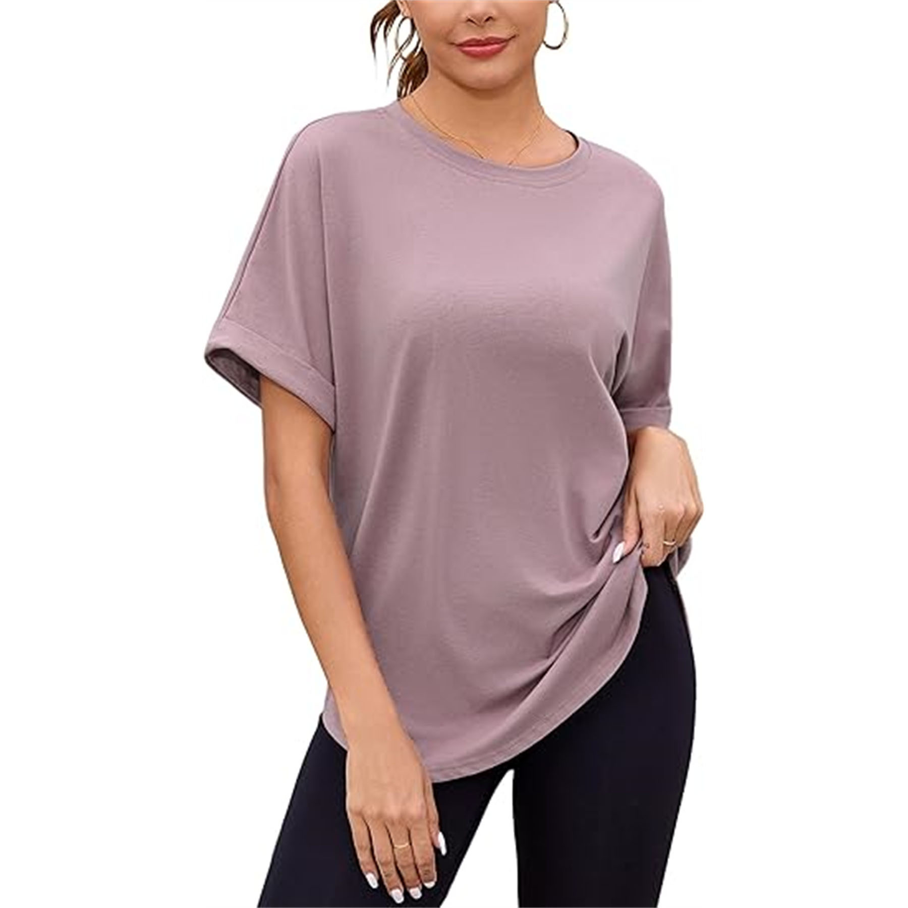 Crew Neck Rolled Short Sleeve Basic T Shirt 7