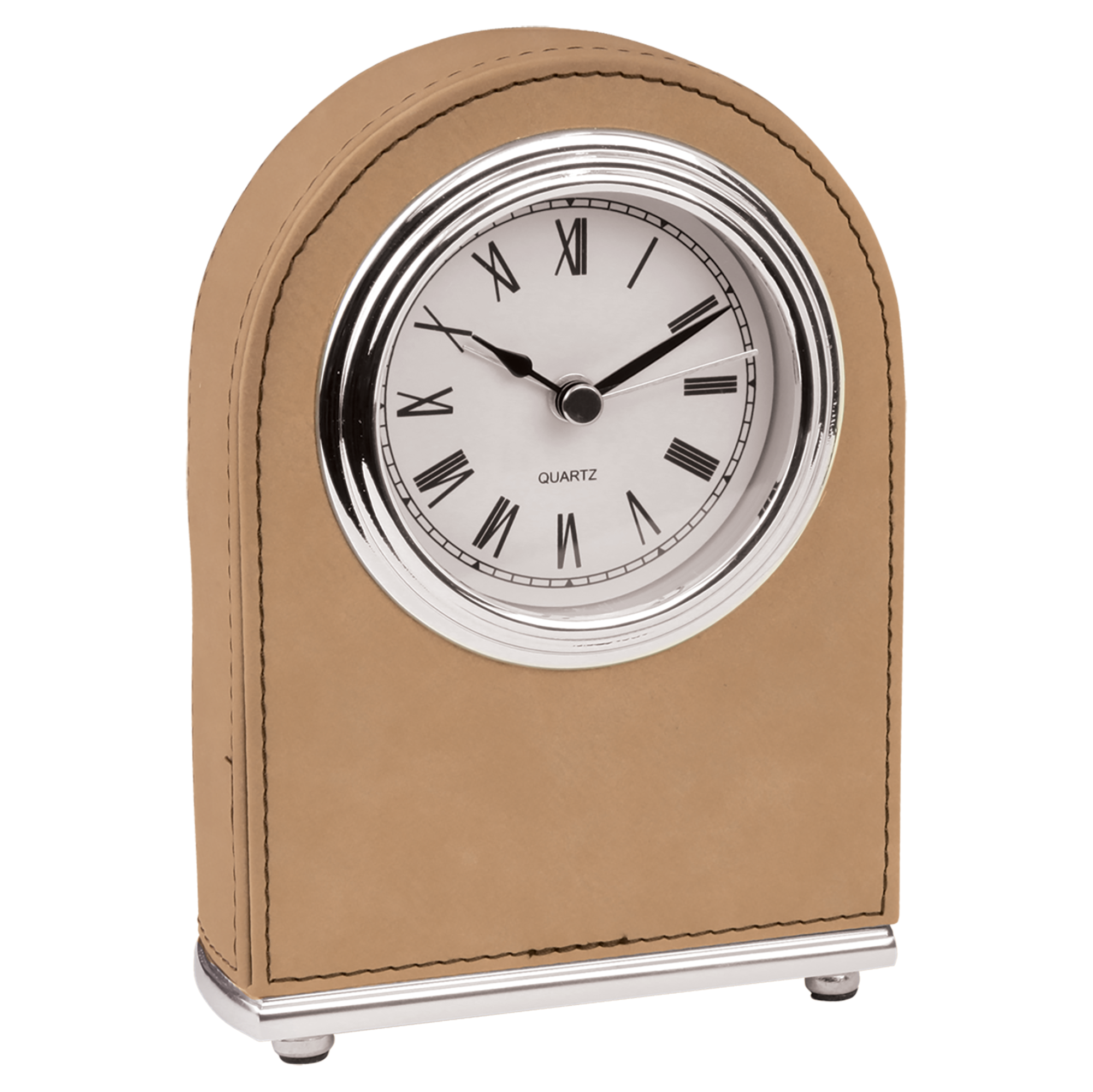 5.5" Light Brown Leatherette Arch Desk Clock 13