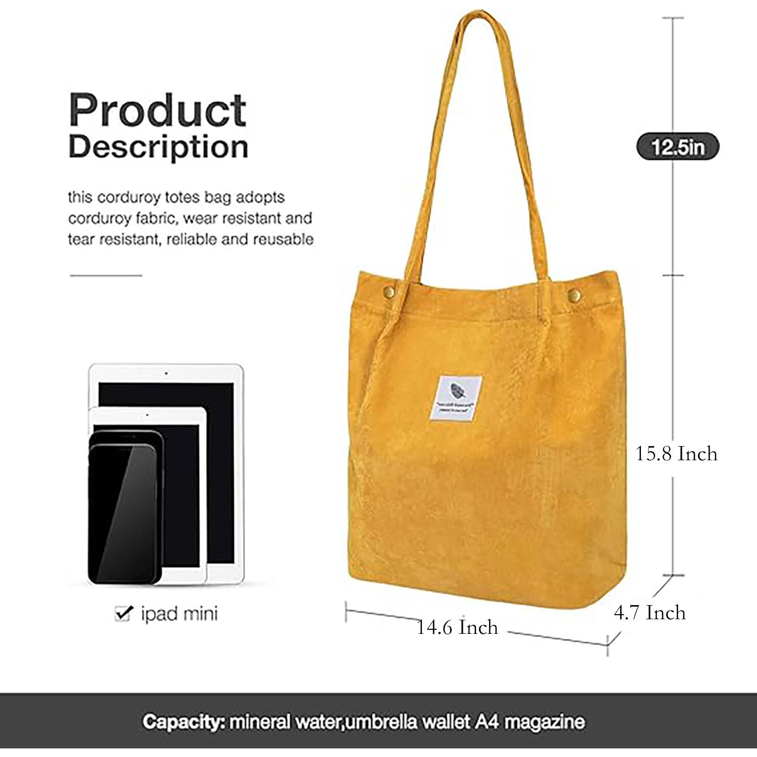 Stylish Corduroy Tote Bag, custom tote bag with logo imprint 6
