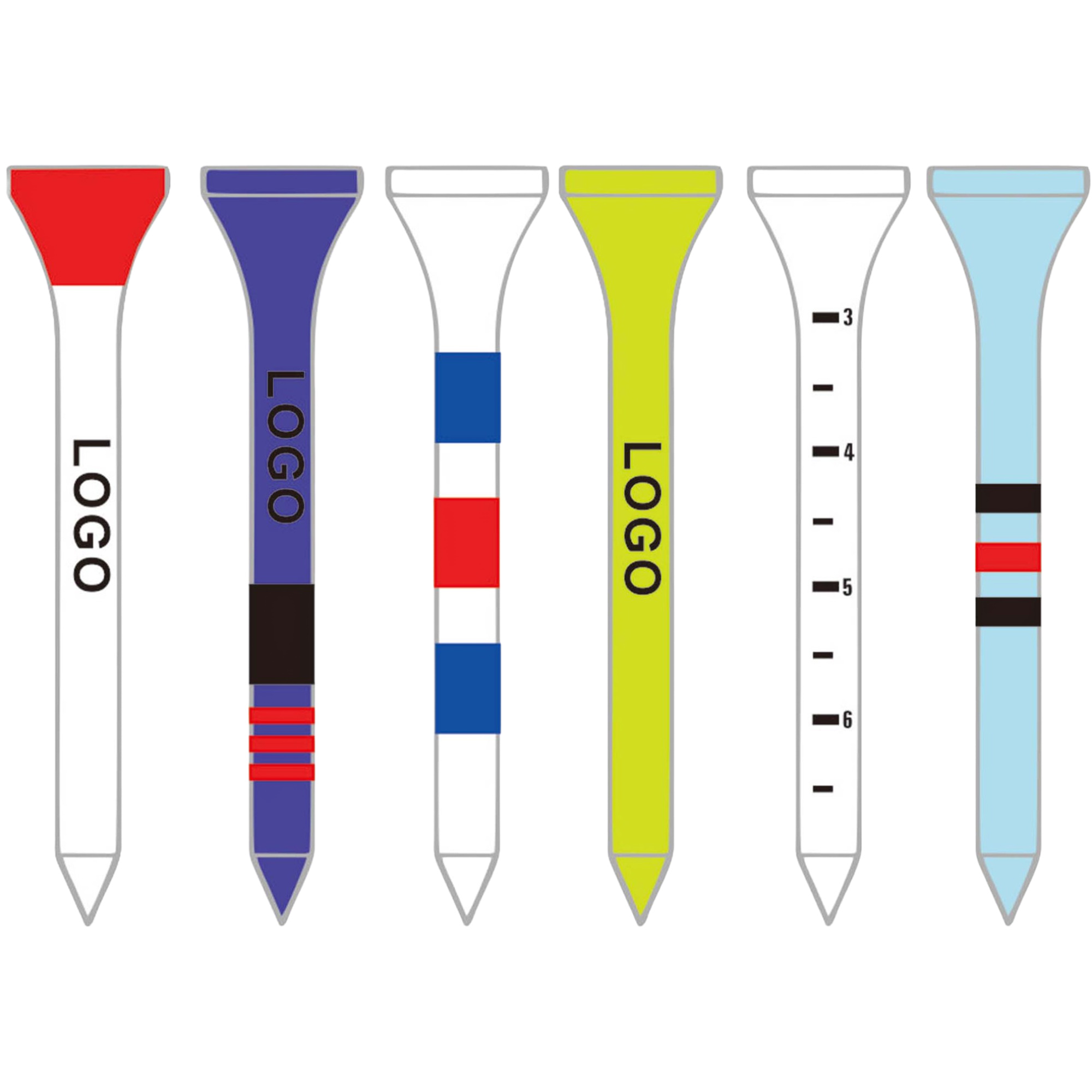 Colorful Golf Tees in Wooden Finish Size 3.3" x 0.25" 1
