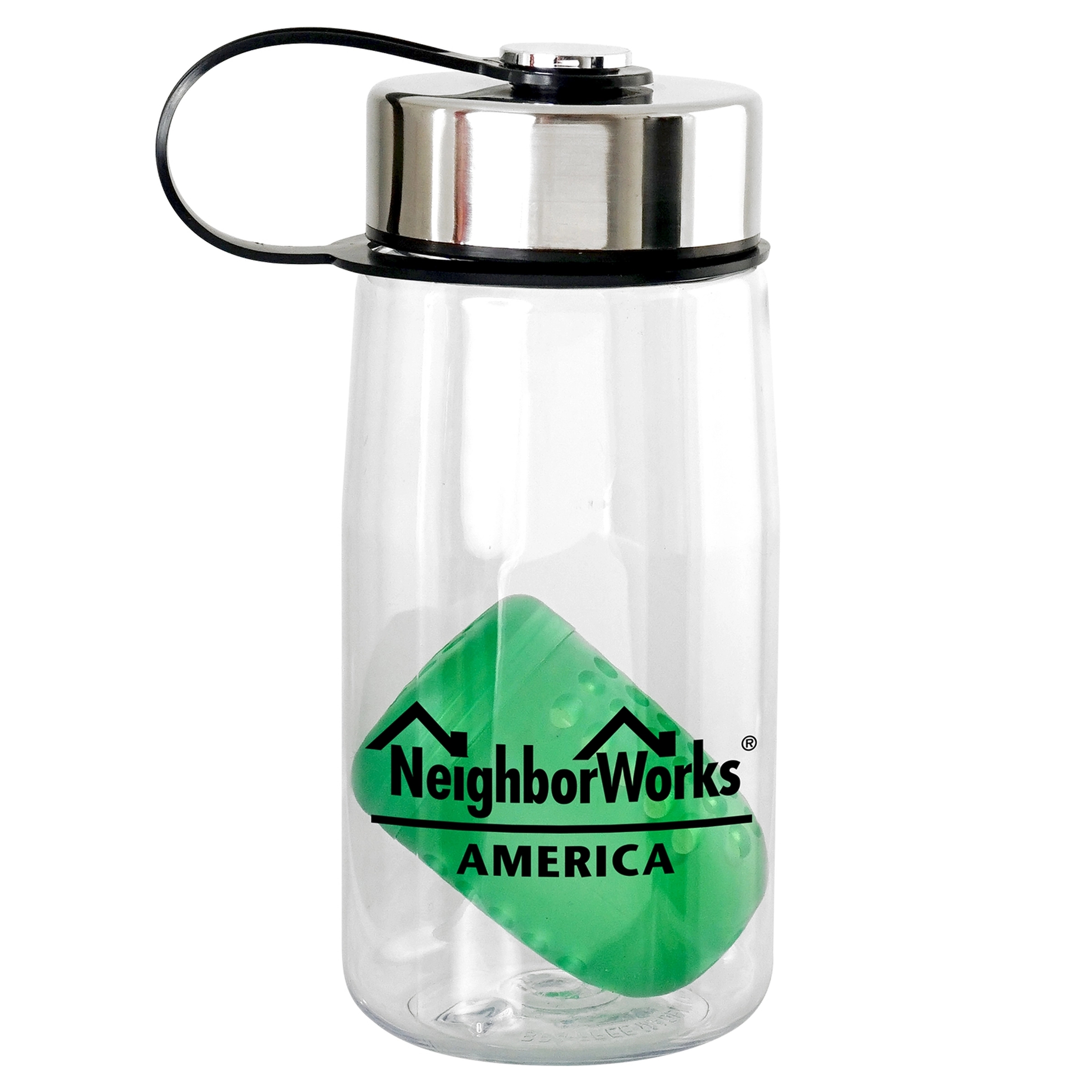 Metal Lanyard Lid 18 oz. Recycled Bottle with Floating Infus 16