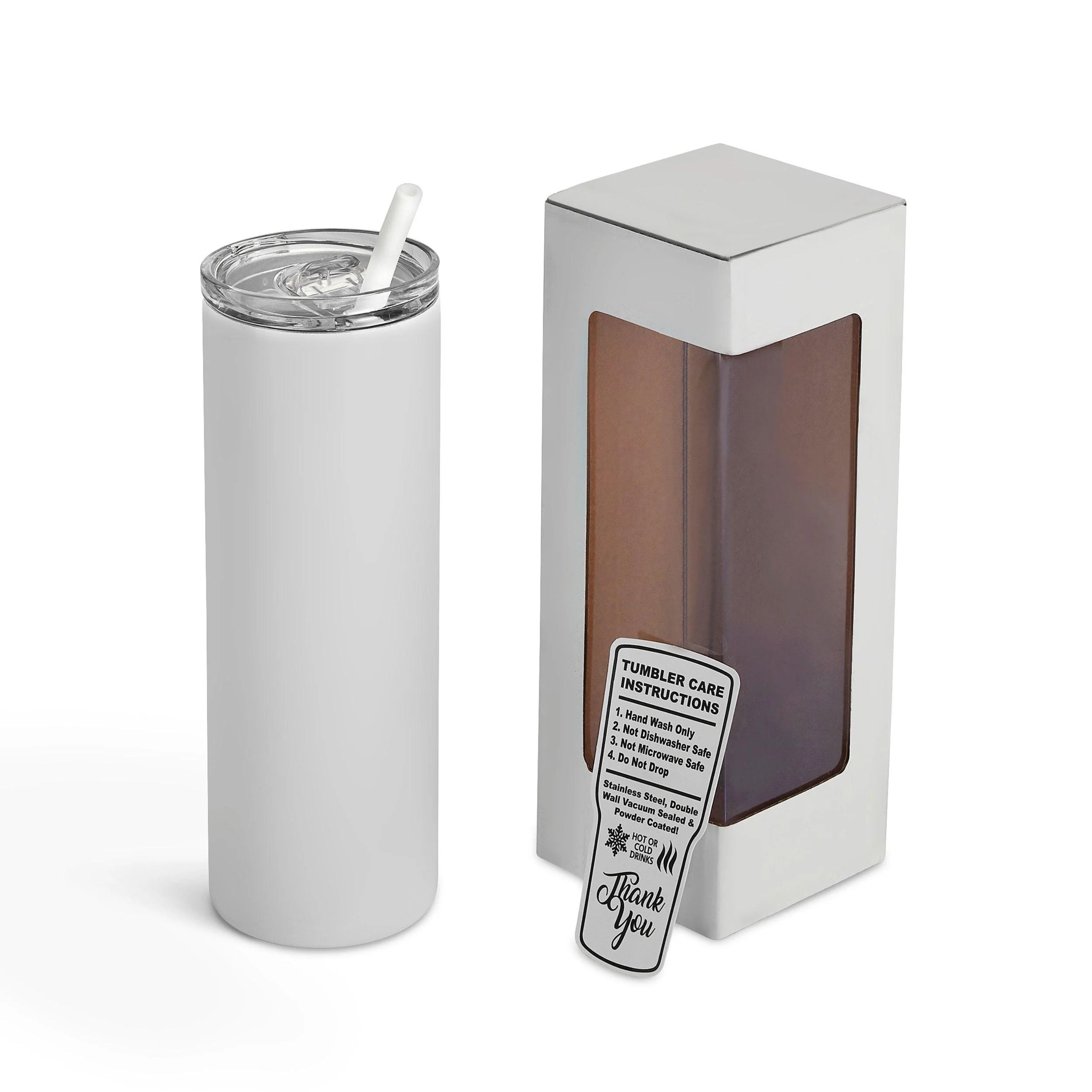 20 oz Unbranded Skinny Stainless Steel Tumbler w/ Color Matched Window Display Gift Box 2