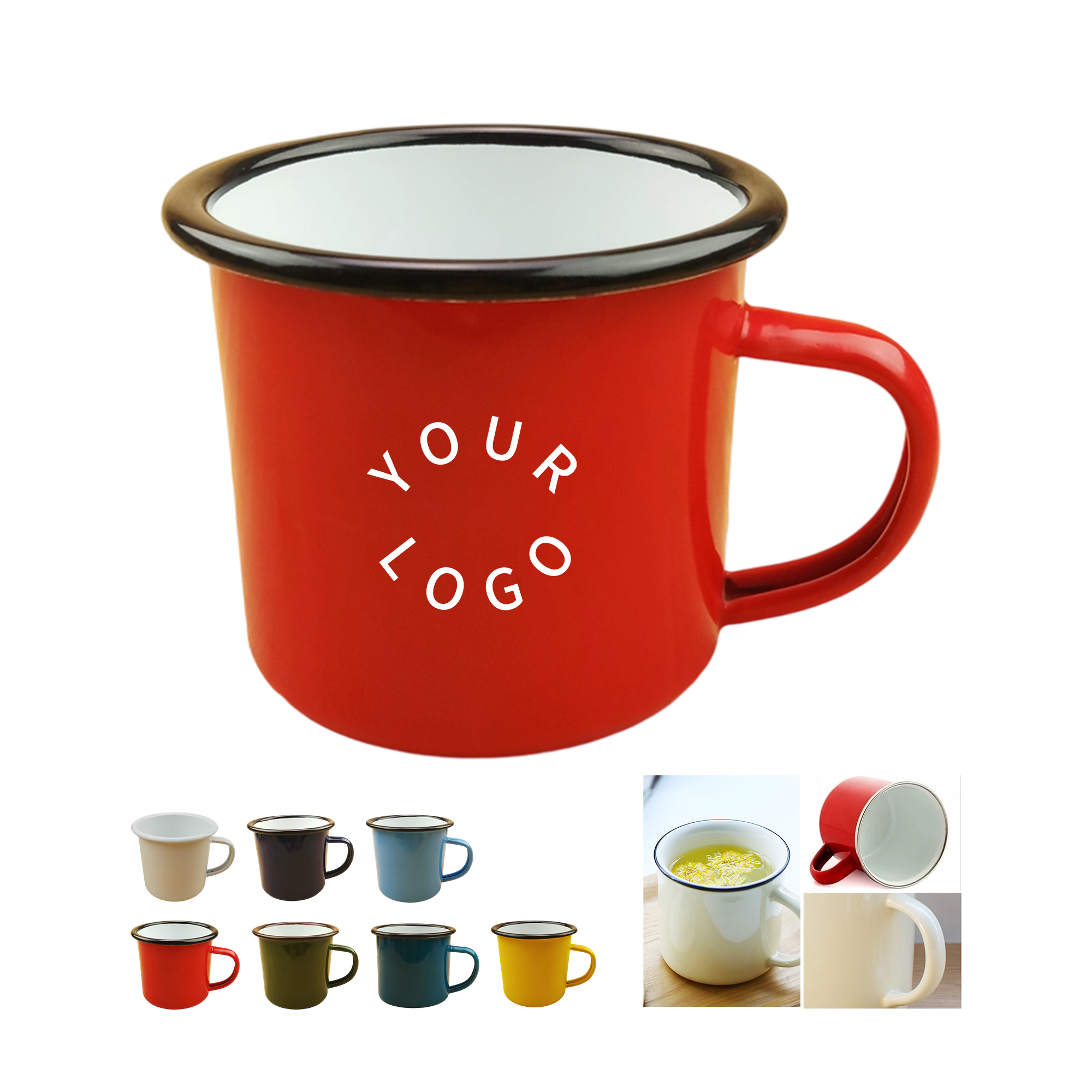 Enamel Metal Camper Mug 12oz Retro Style With Blue Rim 4