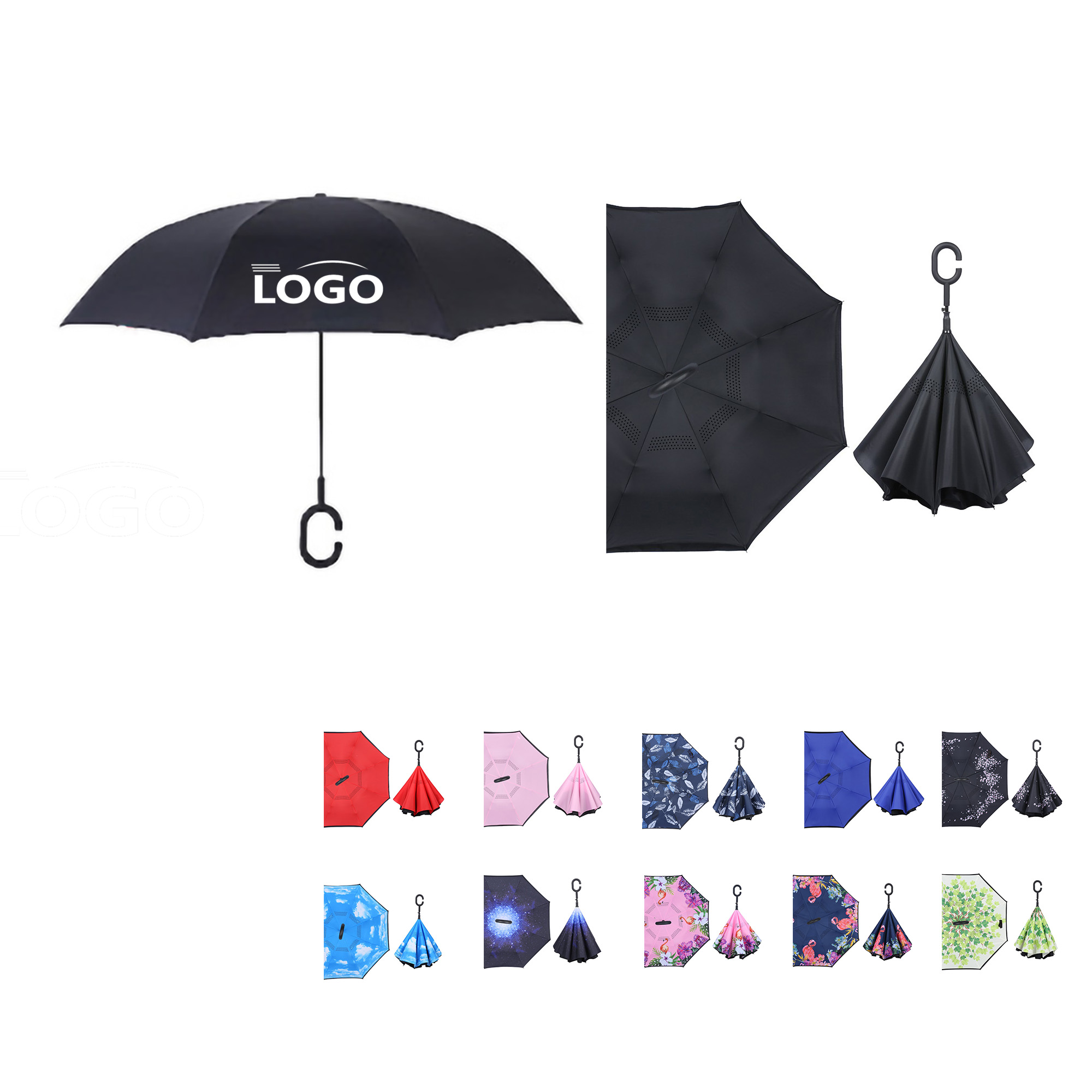 Inverted Reverse Folding C-Shaped Handle Umbrella 6