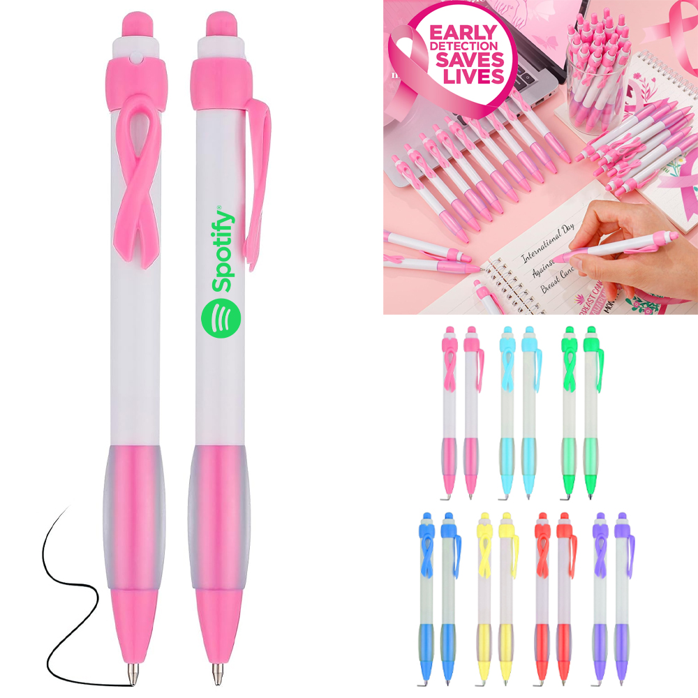 Breast Cancer Pen With Ribbon Clip Ball Pen 4