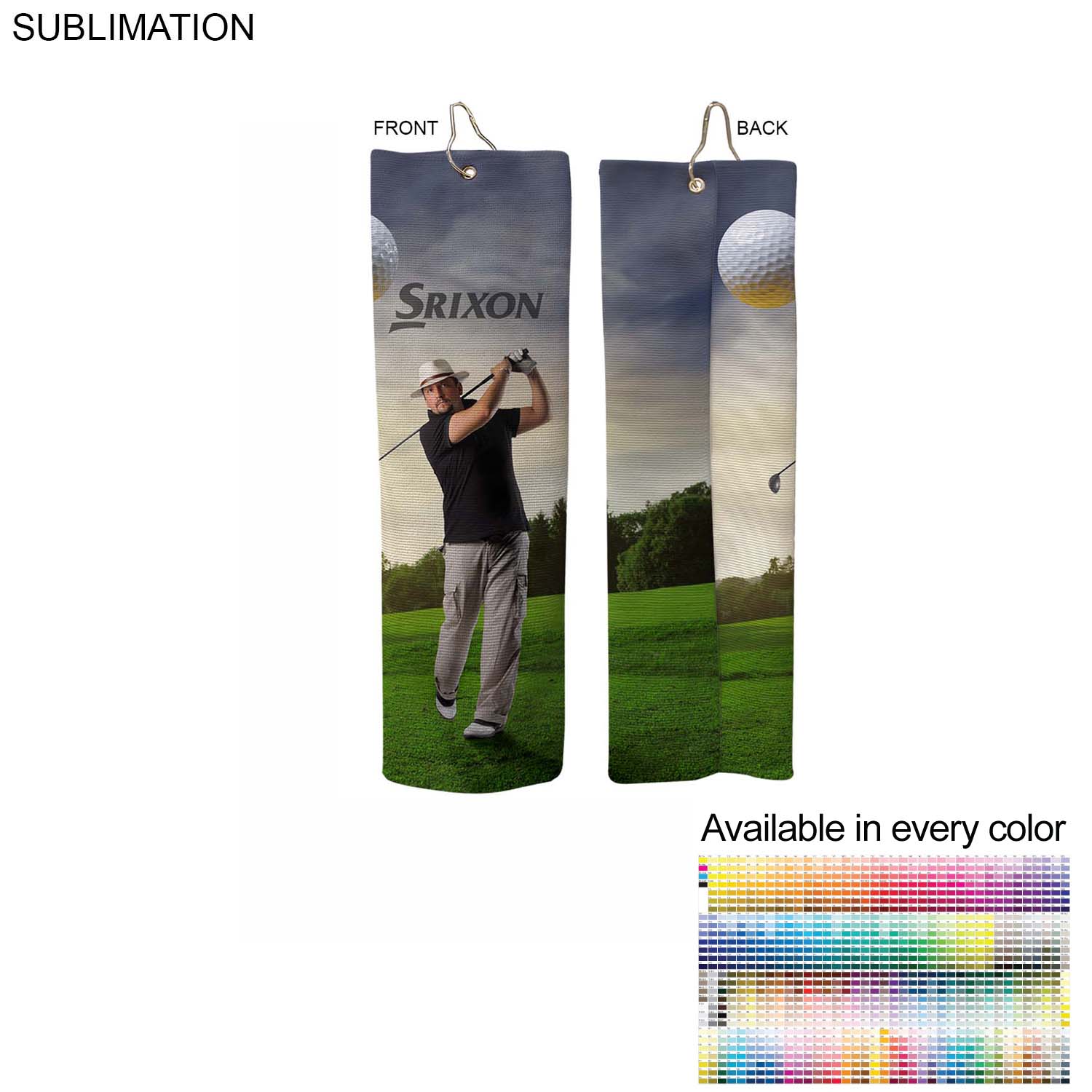 Microfiber Dri-Lite Terry Golf Towel, Finished size 5x18, Trifold Grommet & Hook, Sublimated 5