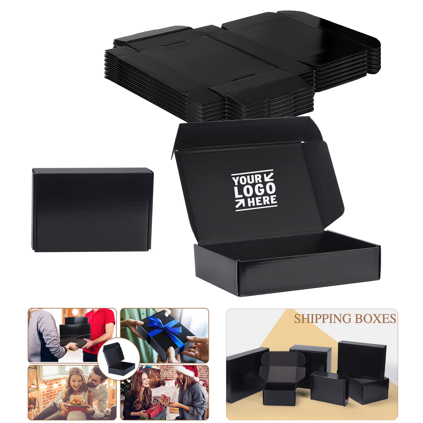 Small Business 9x6x2 Black Cardboard Corrugated Mailer Shipping Packaging Gift Box 2
