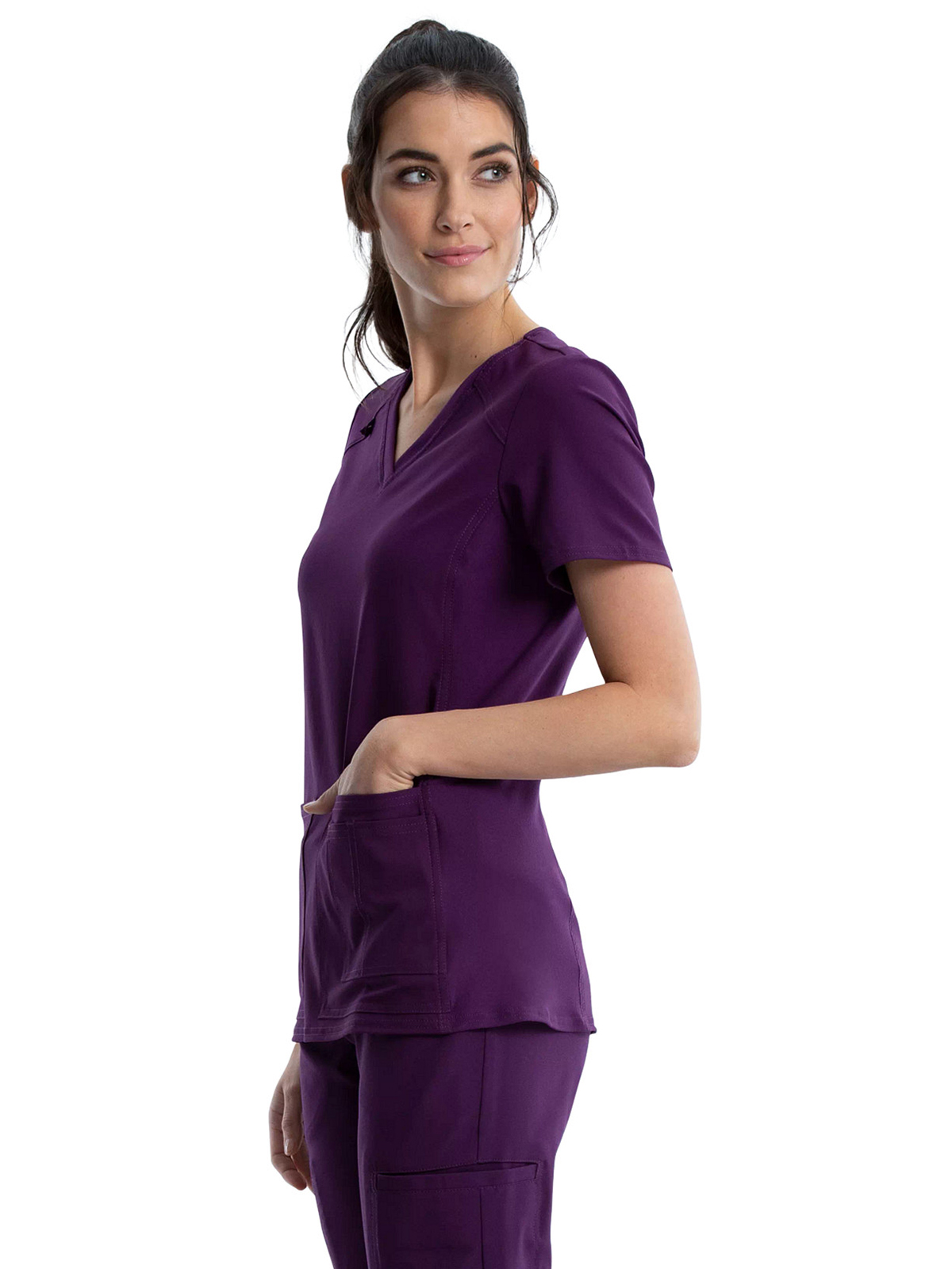 Cherokee - iFlex - Women's 2 Pocket V-Neck Knit Side Panel Top 23