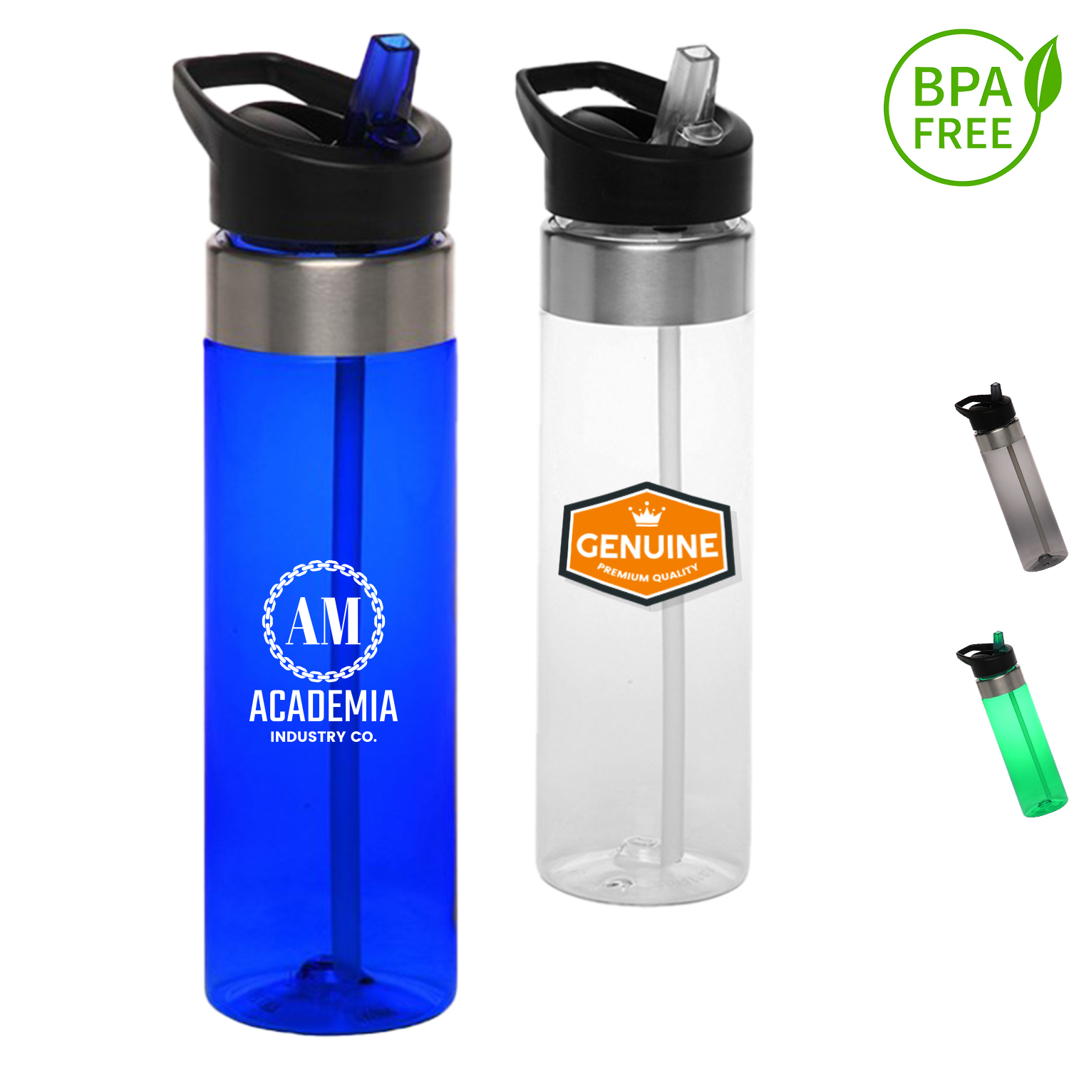24 oz. BPA Plastic Translucent Sports Bottle w/ Flip-top lid 1