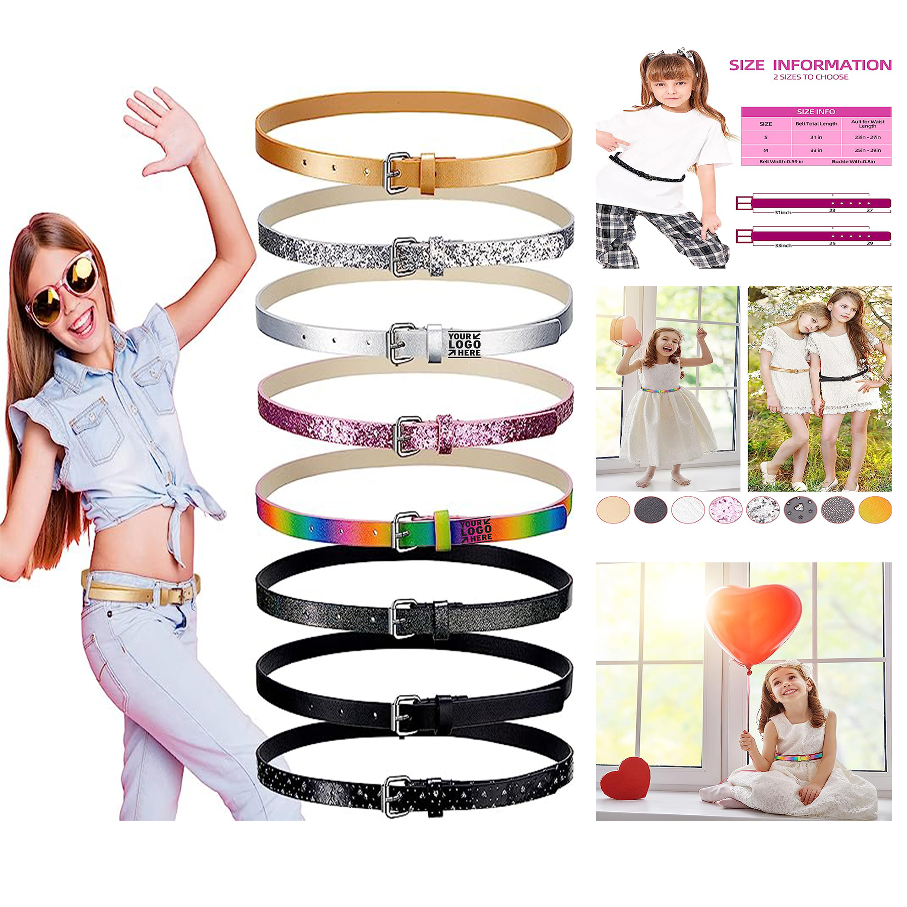 Kids Girls Dress Belts Skinny Waist Rainbow Belt 2
