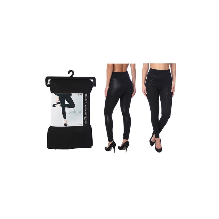 Women's Embossed Leggings - Black Assorted S-XL Brushed Lining 1