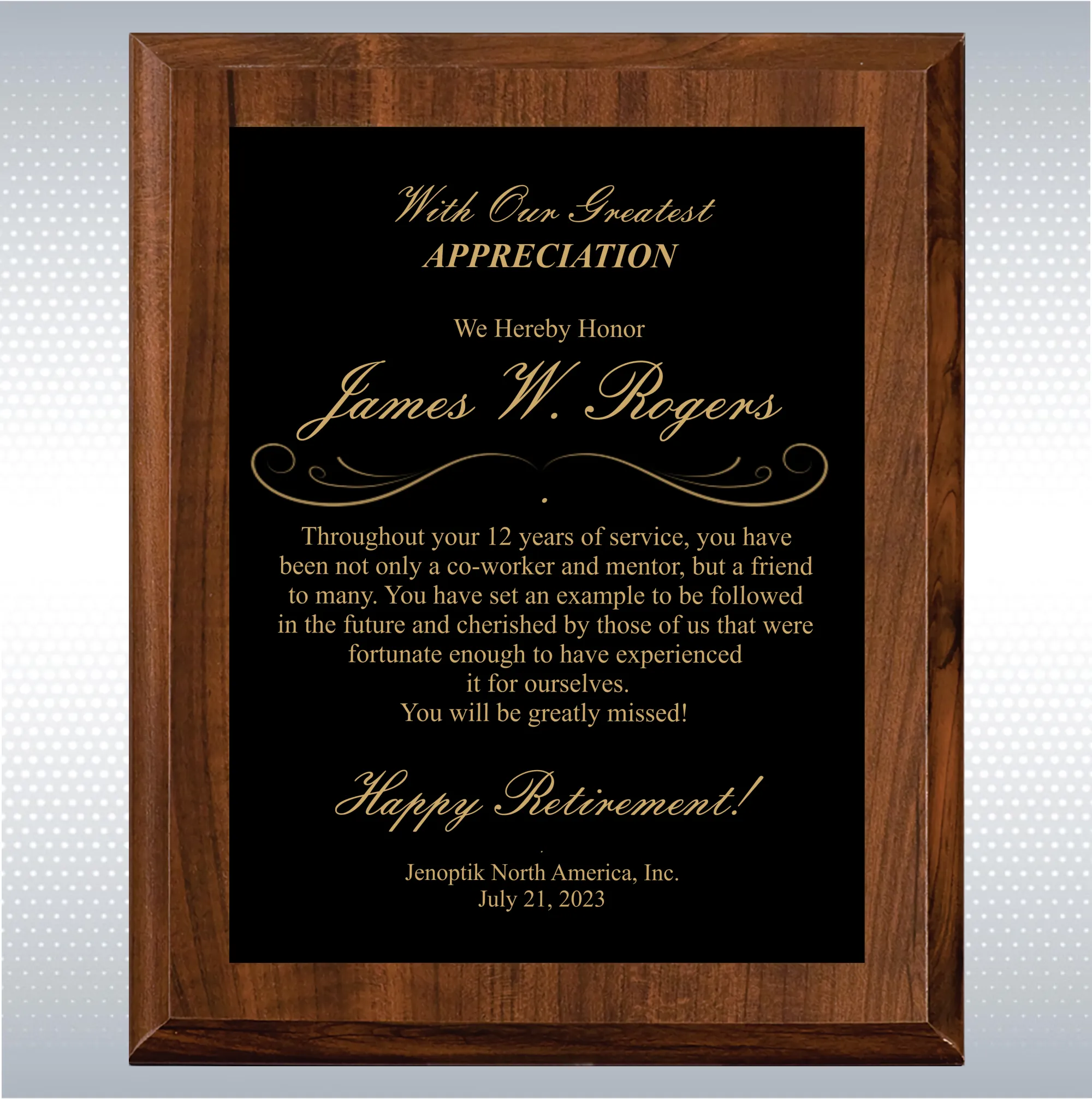 Cherry Finish Plaque Retirement Gift Award 9