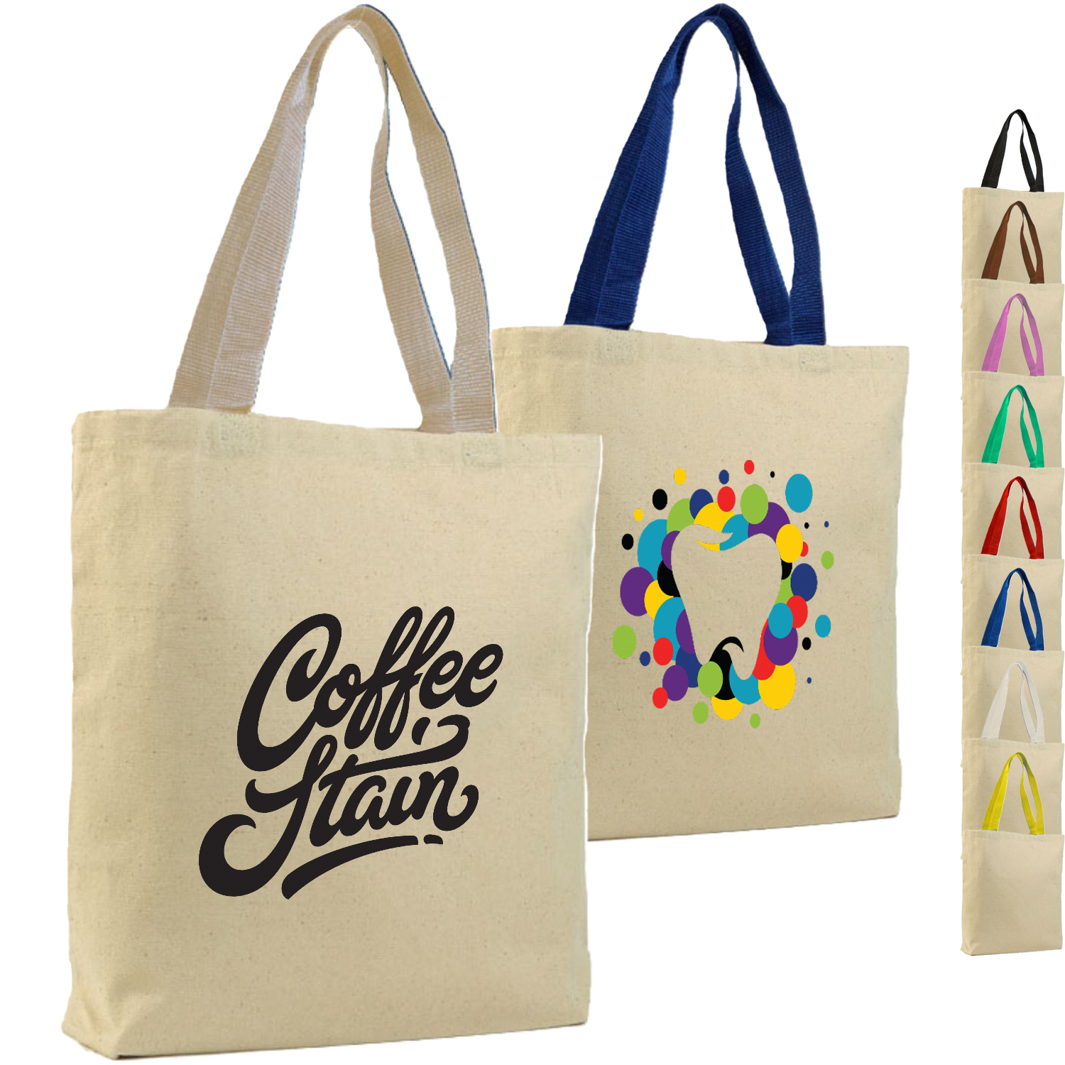 Cotton Canvas Color Handle Tote Bag with Bottom Gusset USA Decorated (15" x 15"), custom tote bag with logo imprint 2