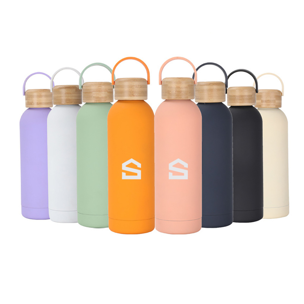 17 oz. Double Wall Stainless Steel Water Bottle w/ Bamboo Lid 12