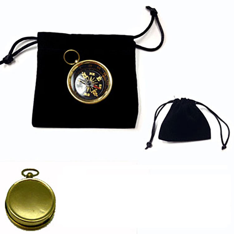 Brass Vintage Compass in velveteen pouch 1