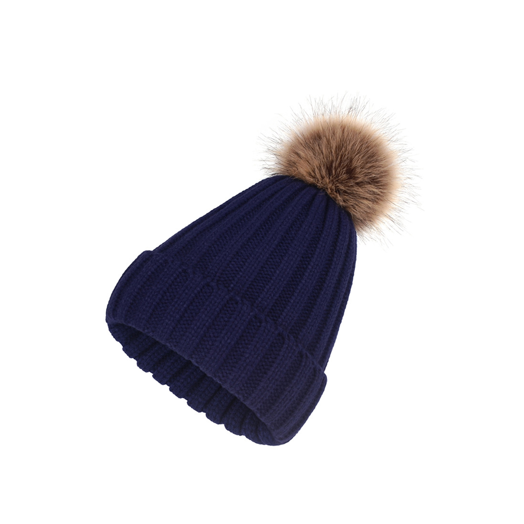 Acrylic Knit Winter Hat With Removable Faux Fur Pom 1