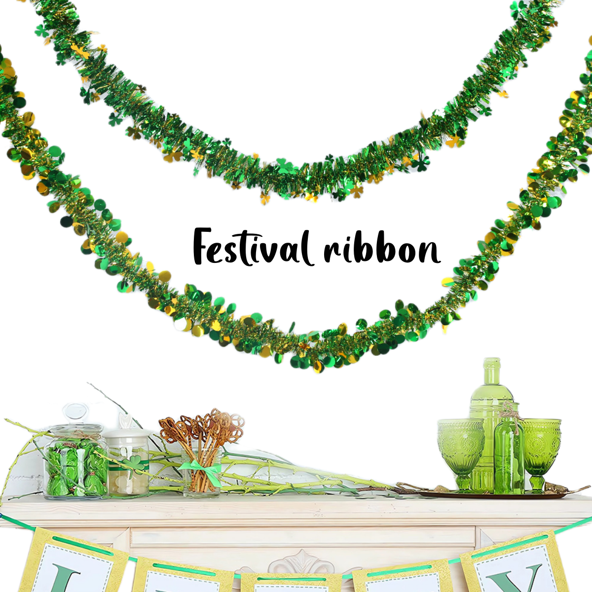 PET Green Shamrock Ribbon - Adjustable - Festivals 1