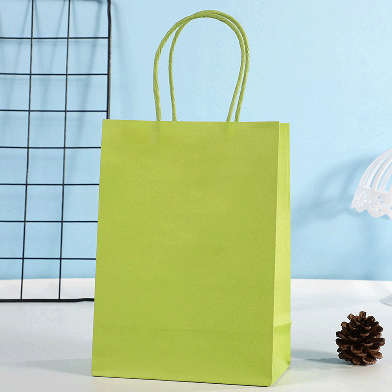 Foldable reusable rainbow colors kraft paper bag w/ Handle 8