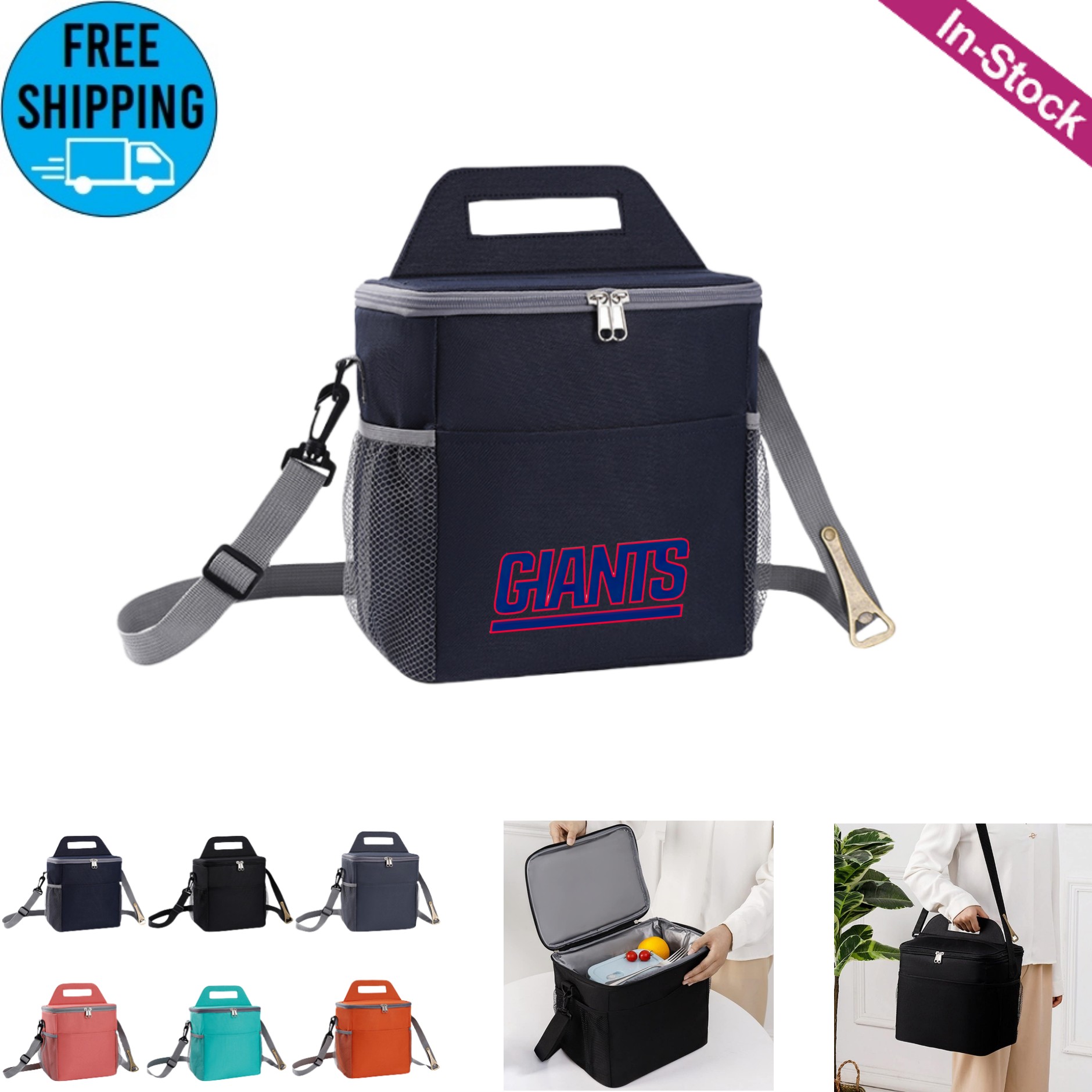 Insulated Lunch Bag Cooler Tote Bag with Beer Bottle Opener and Adjustable Shoulder Strap 5
