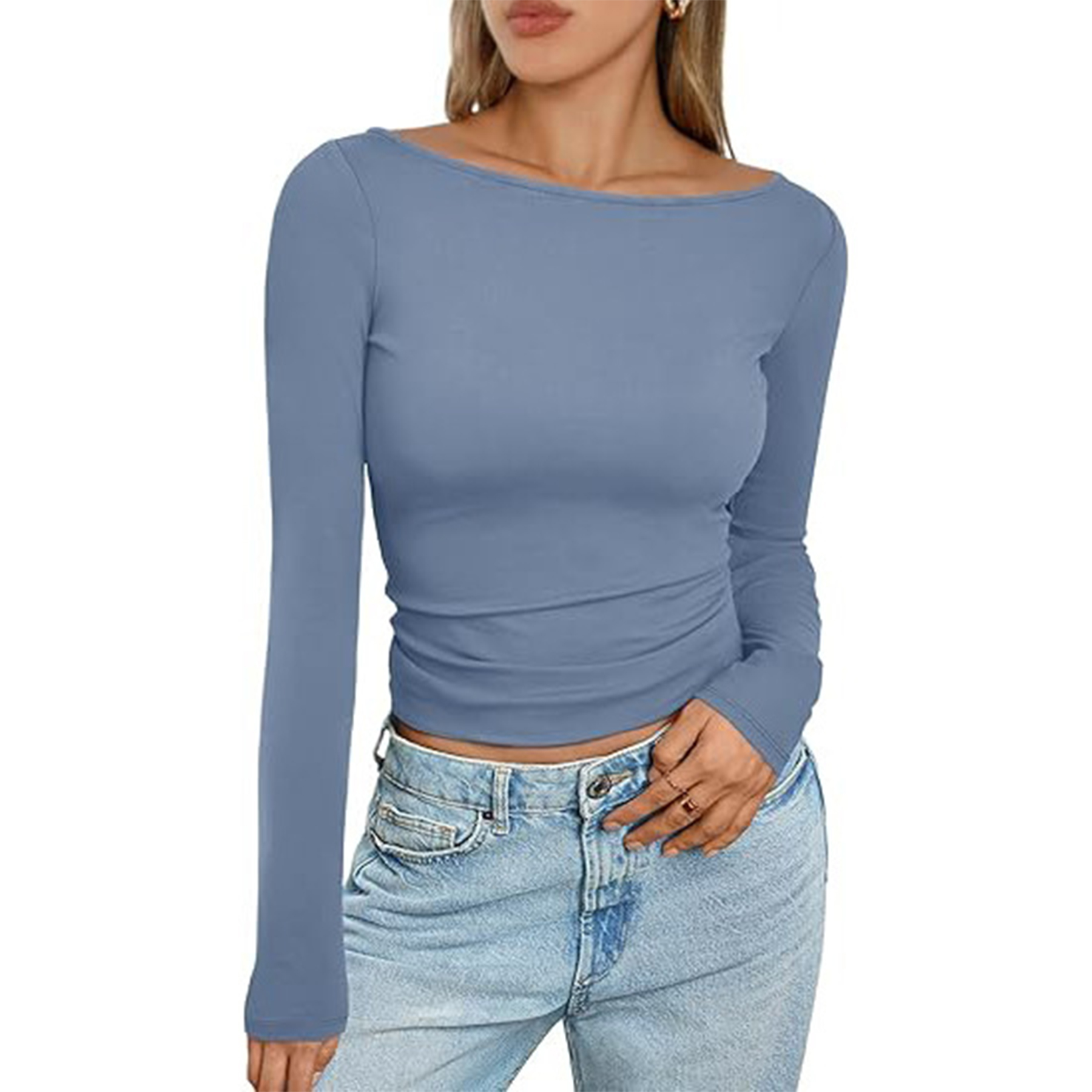 Women Boat Neck Long Sleeve Shirt 20