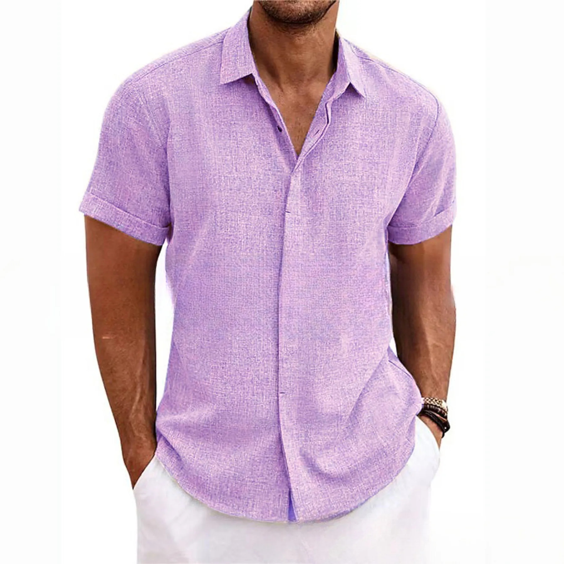 Men's Linen Short Sleeve Casual Shirts 3