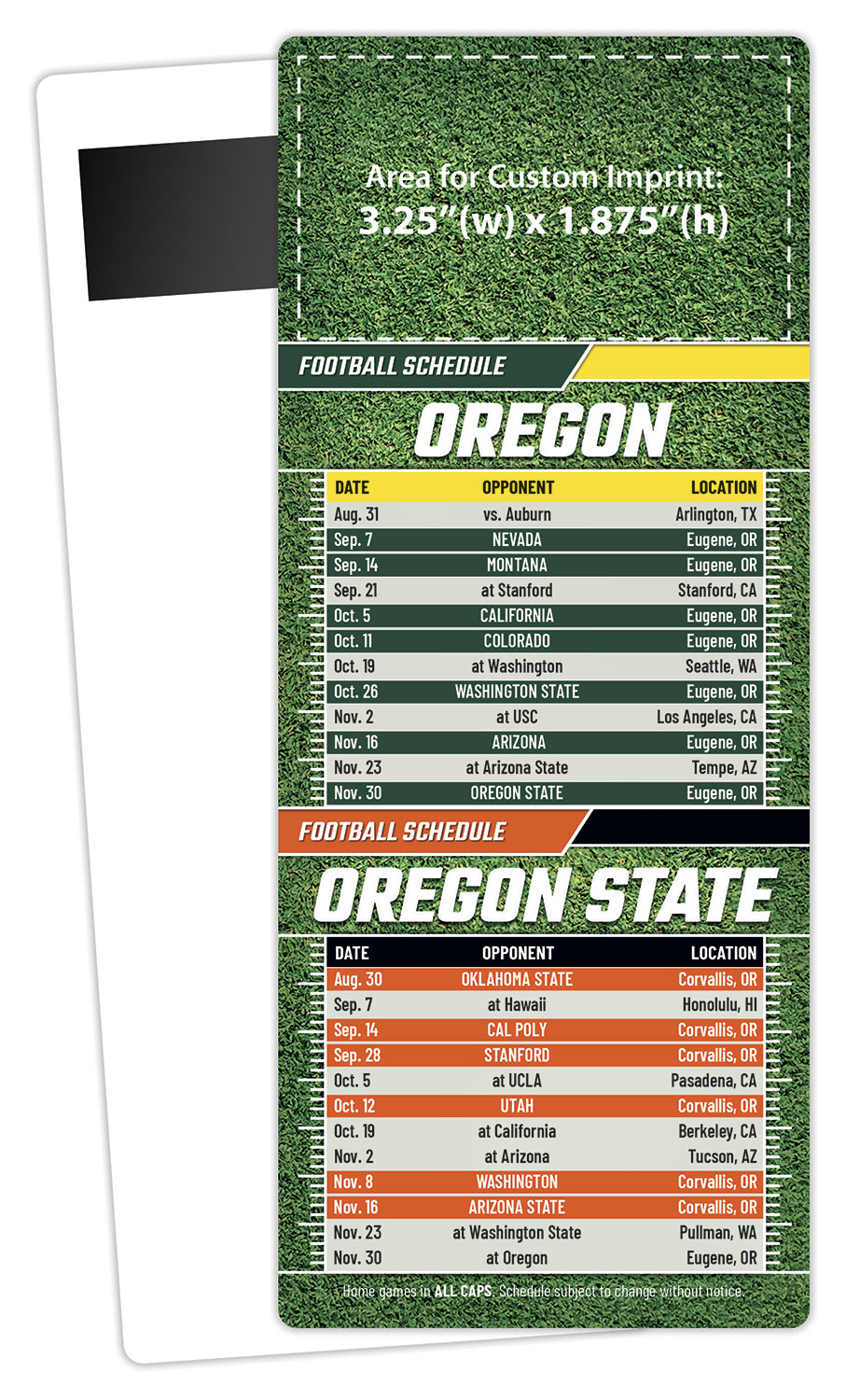 Football Schedule Laminated Card/Postcard with Magnet Strip 3.5x8.5 - 14 pt. 1