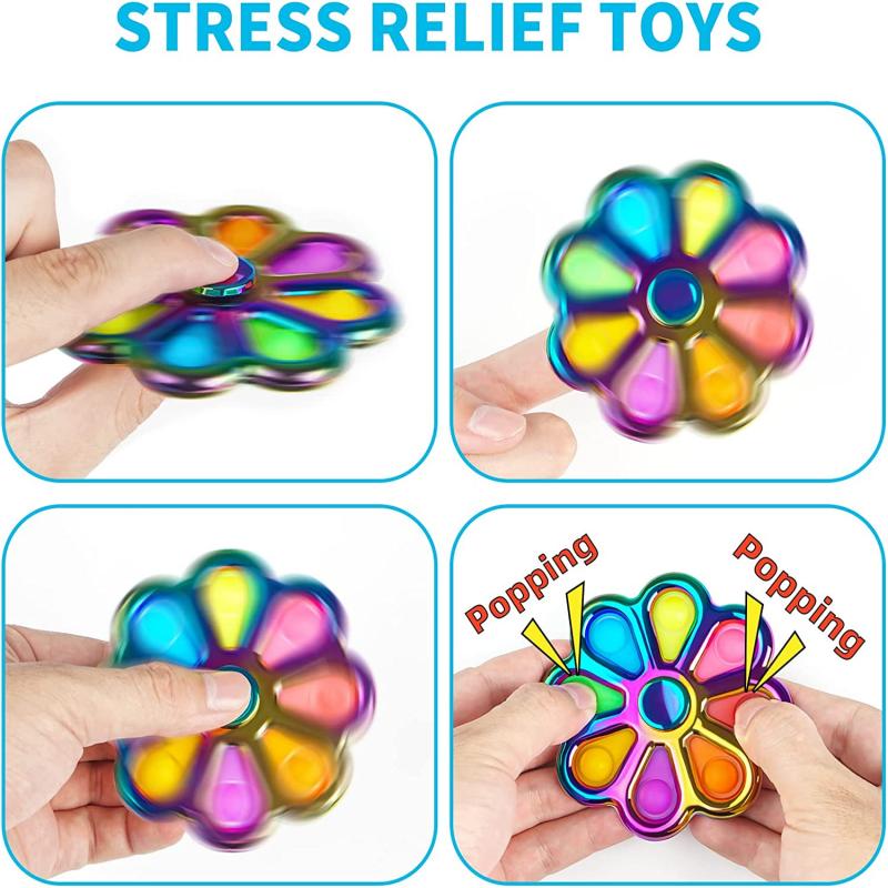 Flower Shape Push Pop Bubbles Rotatable Fidget Spinner Toy 7