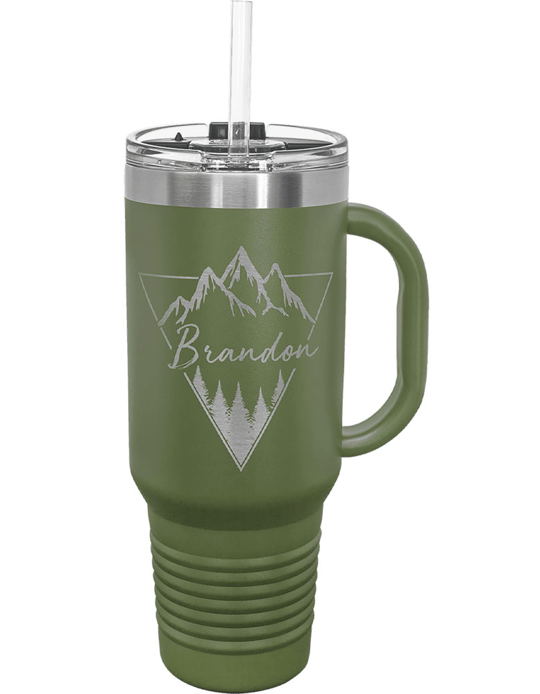 40 Oz. Olive Green Tumbler Mug w/Handle and Snap Lid 1