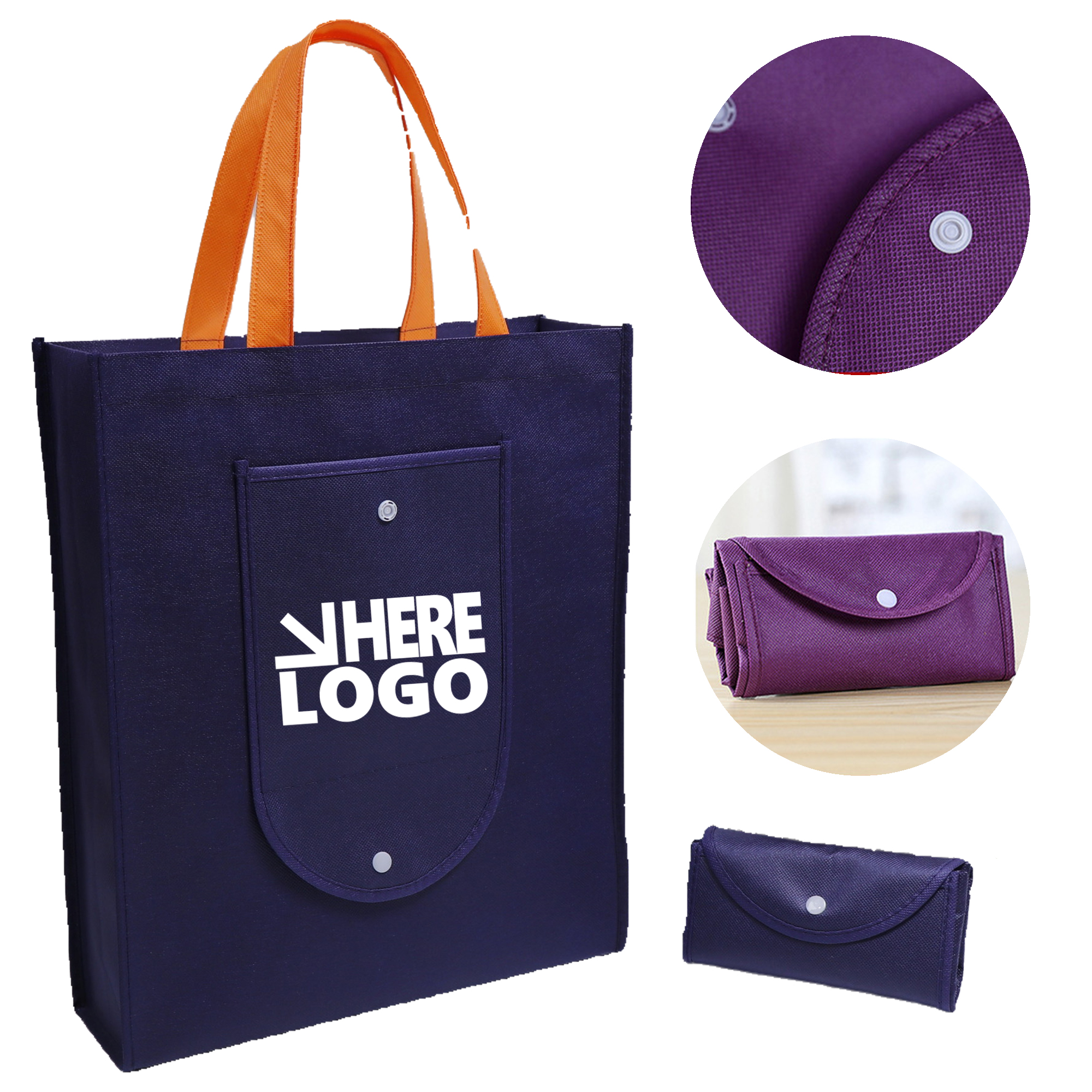Foldable Non-Woven Tote Bag with Snap Closure 2