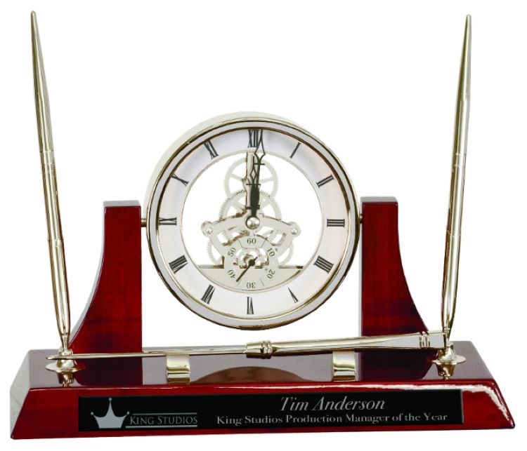 Dario Executive Desk Clock/Pen Set-Silver
