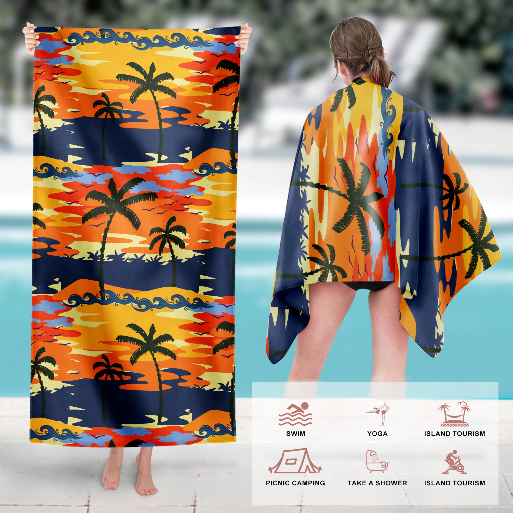 27 1/2" W x 59" L Microfiber Velour Full Color Beach Towel 6