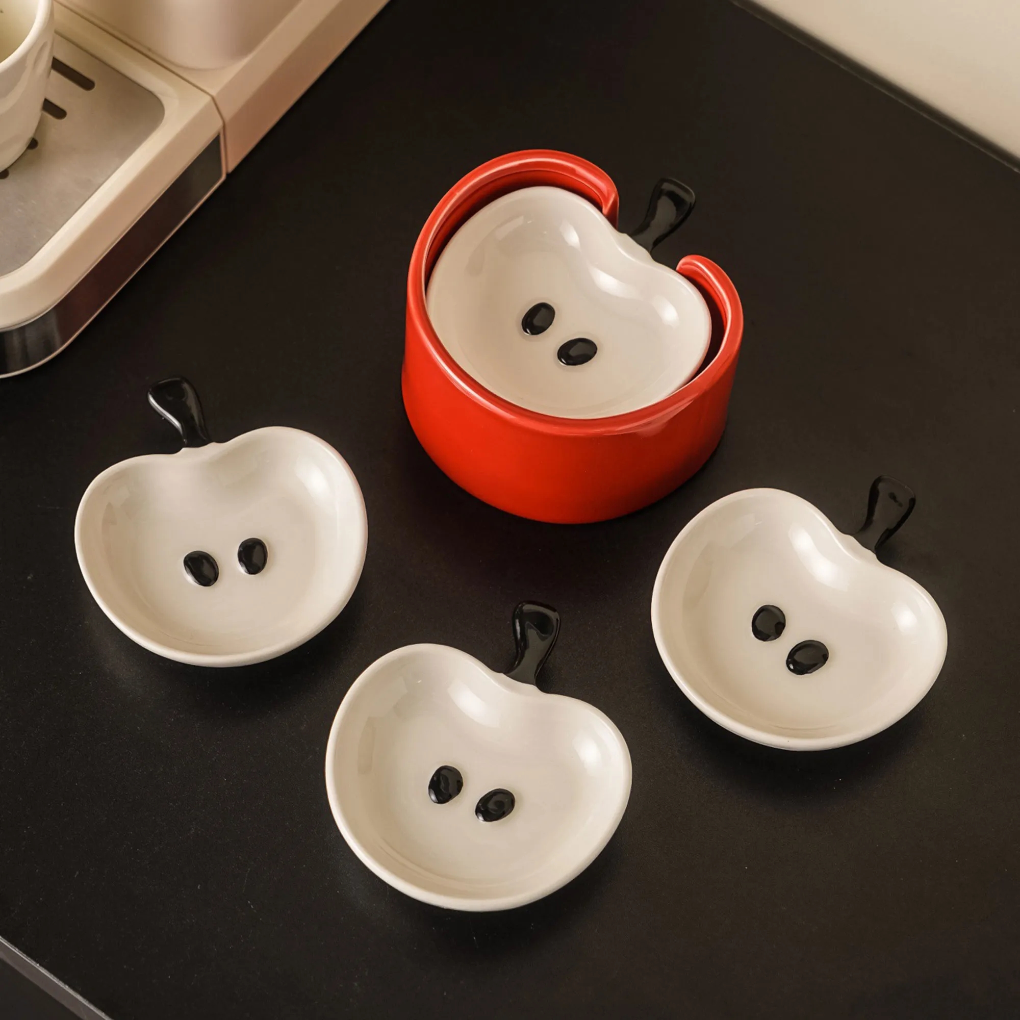 New Creative Apple Shaped Ceramic Dipping Dish Set 5