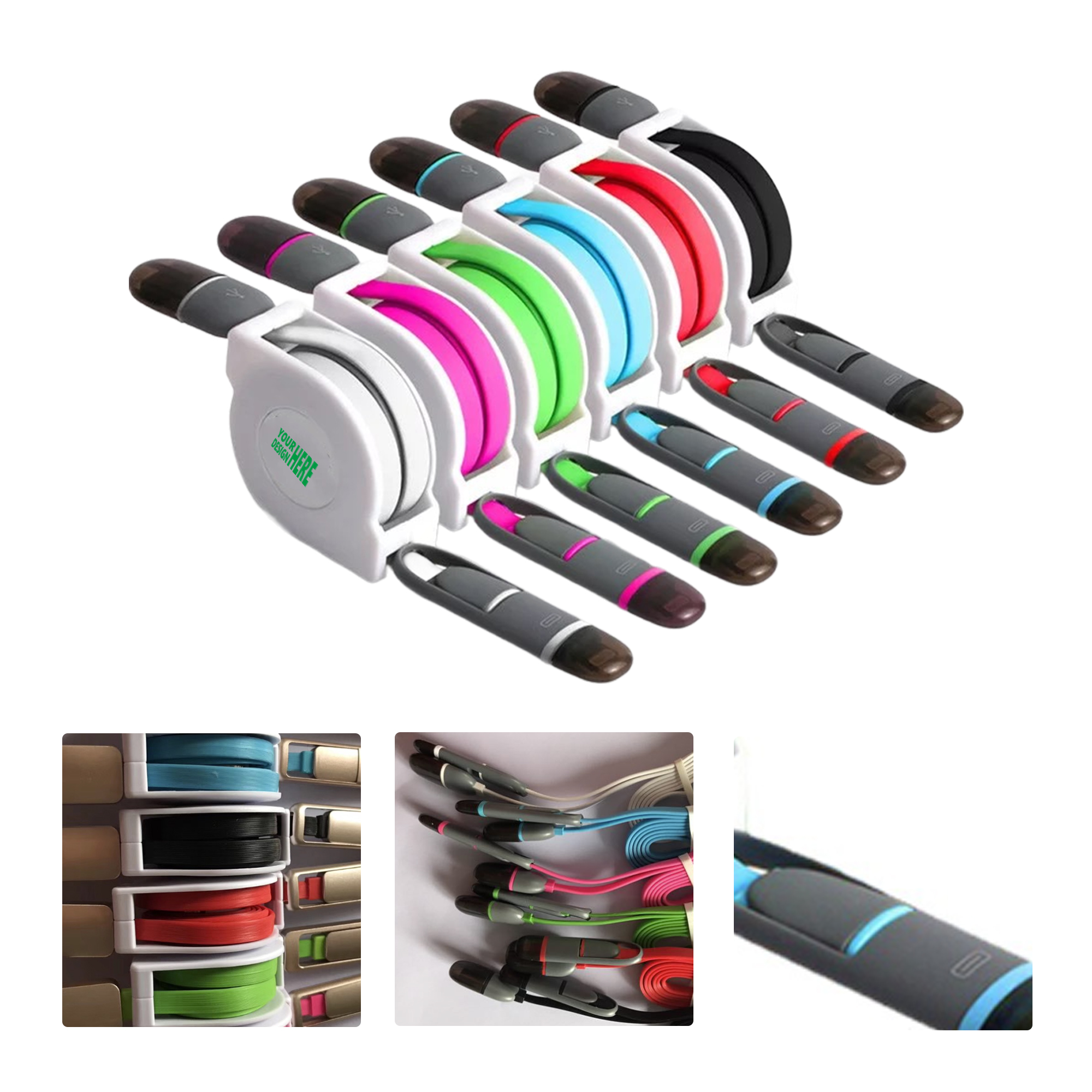 MOQ 50 USB Data Cable 2-in-1 Retractable Android phone Charger 2