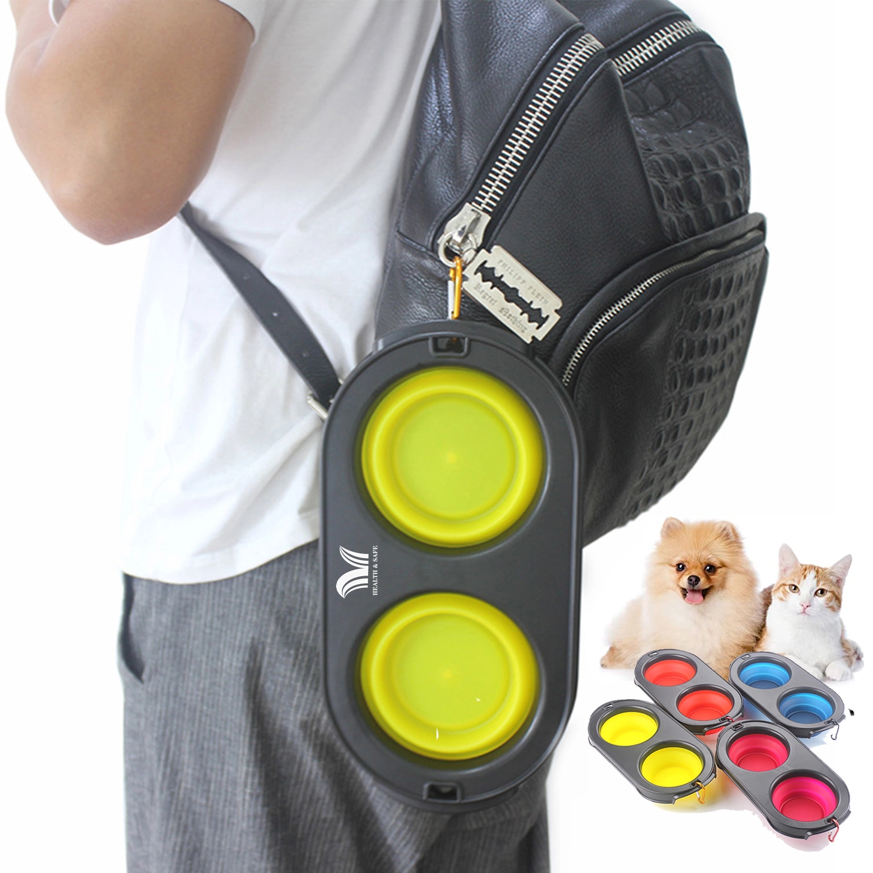 Pets Double Bowl Collapsible Travel Feeder 1