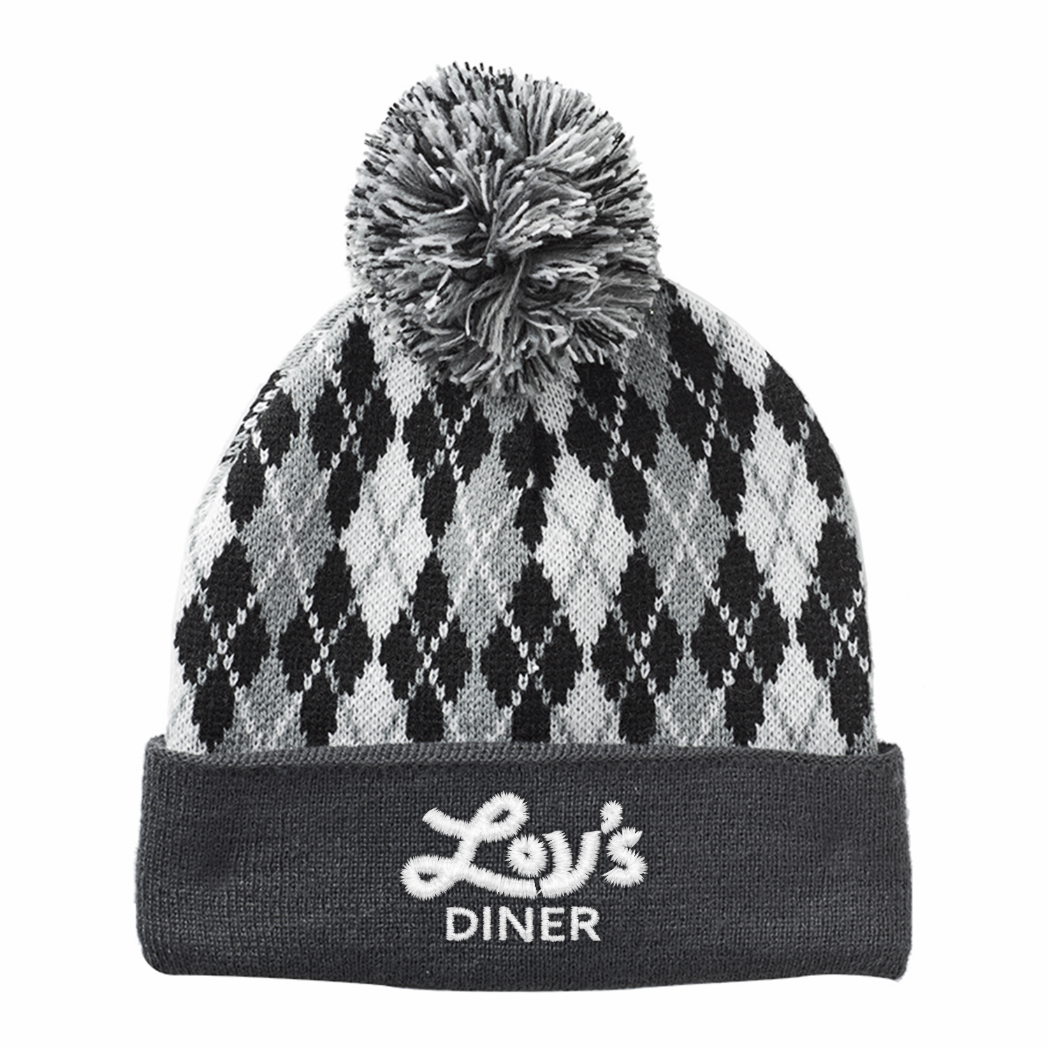 Argyle Pattern Pom Beanie (Embroidered) 4
