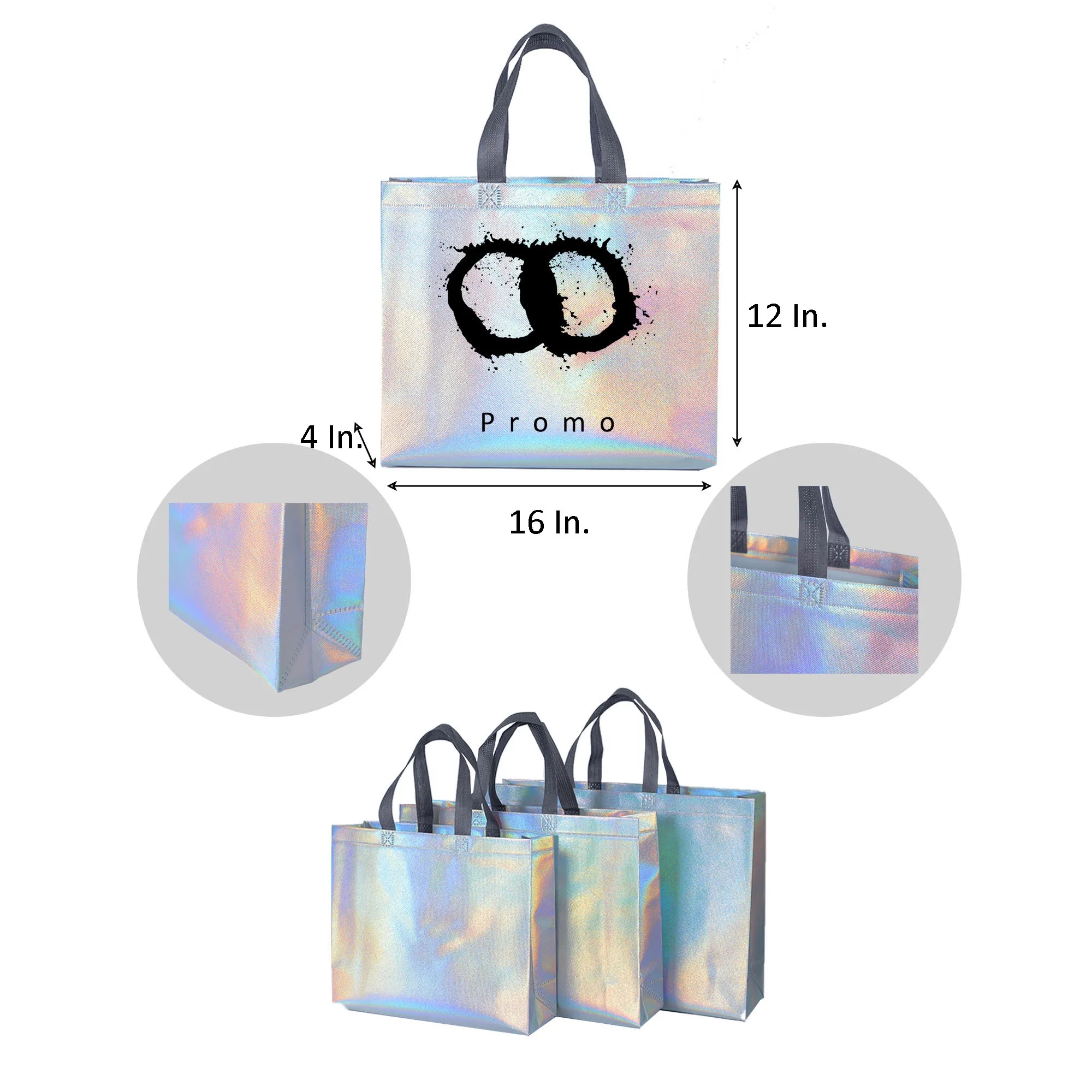 Non-woven Iridescent Holographic Neon Bag 16"L x 12"W x 4"H 1