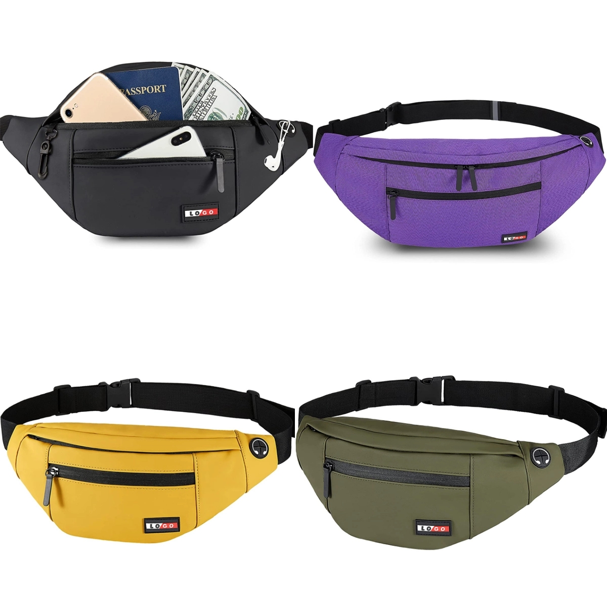 Custom 4-Zipper Pocket Travel Running Hands-Free Waist Pack 5