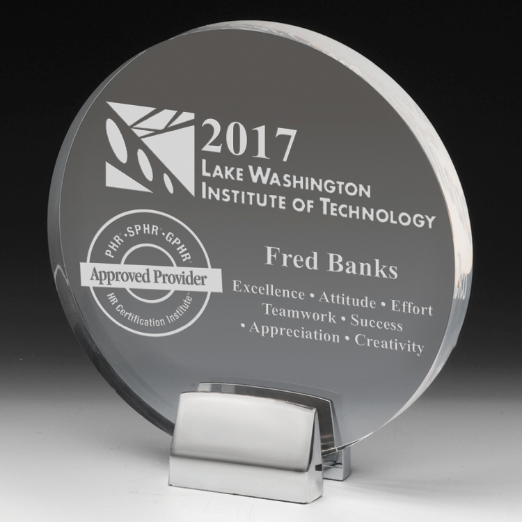 Round Award w/Chrome Base (6 1/2" dia. x 3/4") - Laser Engraved 6
