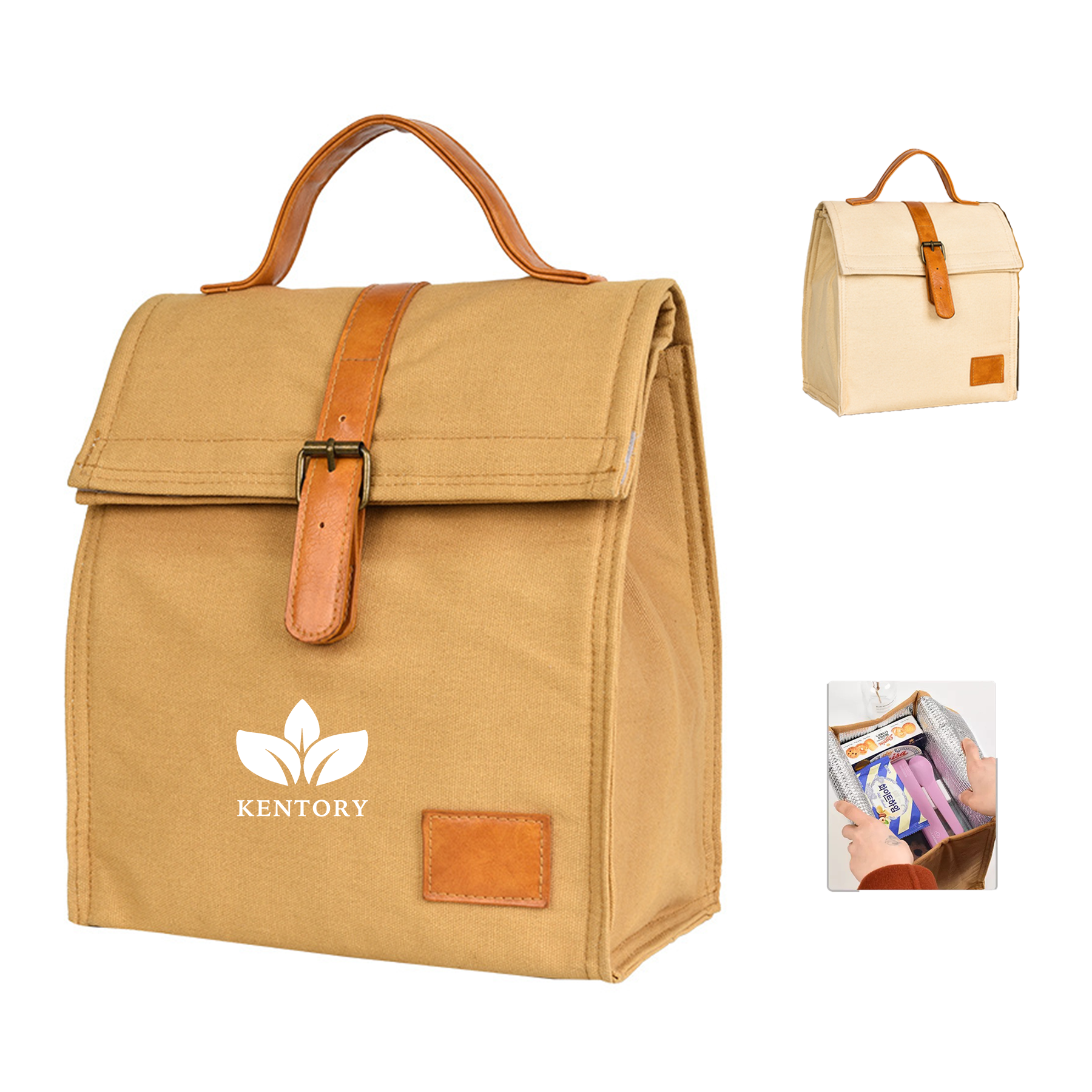Reusable Canvas Lunch Tote Bag Insulated 3