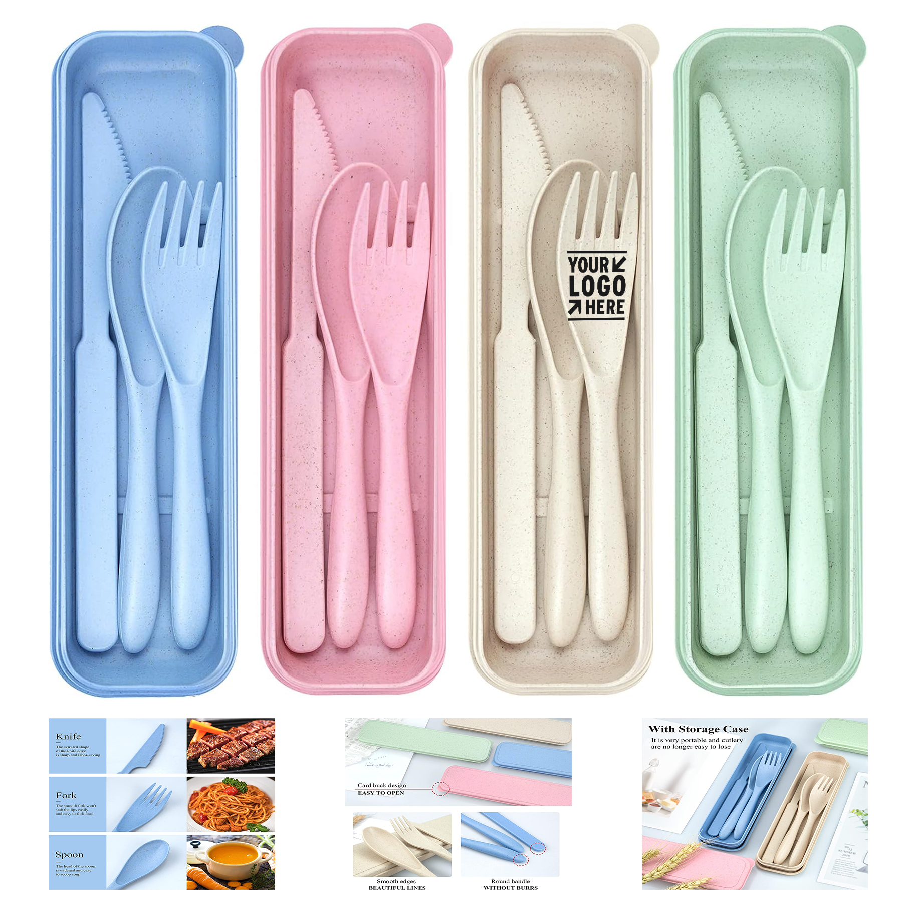 4 Sets Reusable Travel Utensils Portable Cutlery Knives Fork Spoon Set with Case