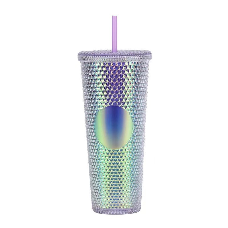 Double Plastic Straw Cup large capacity creative 710ml Durian Cup tie hand cup portable diamond cup 4