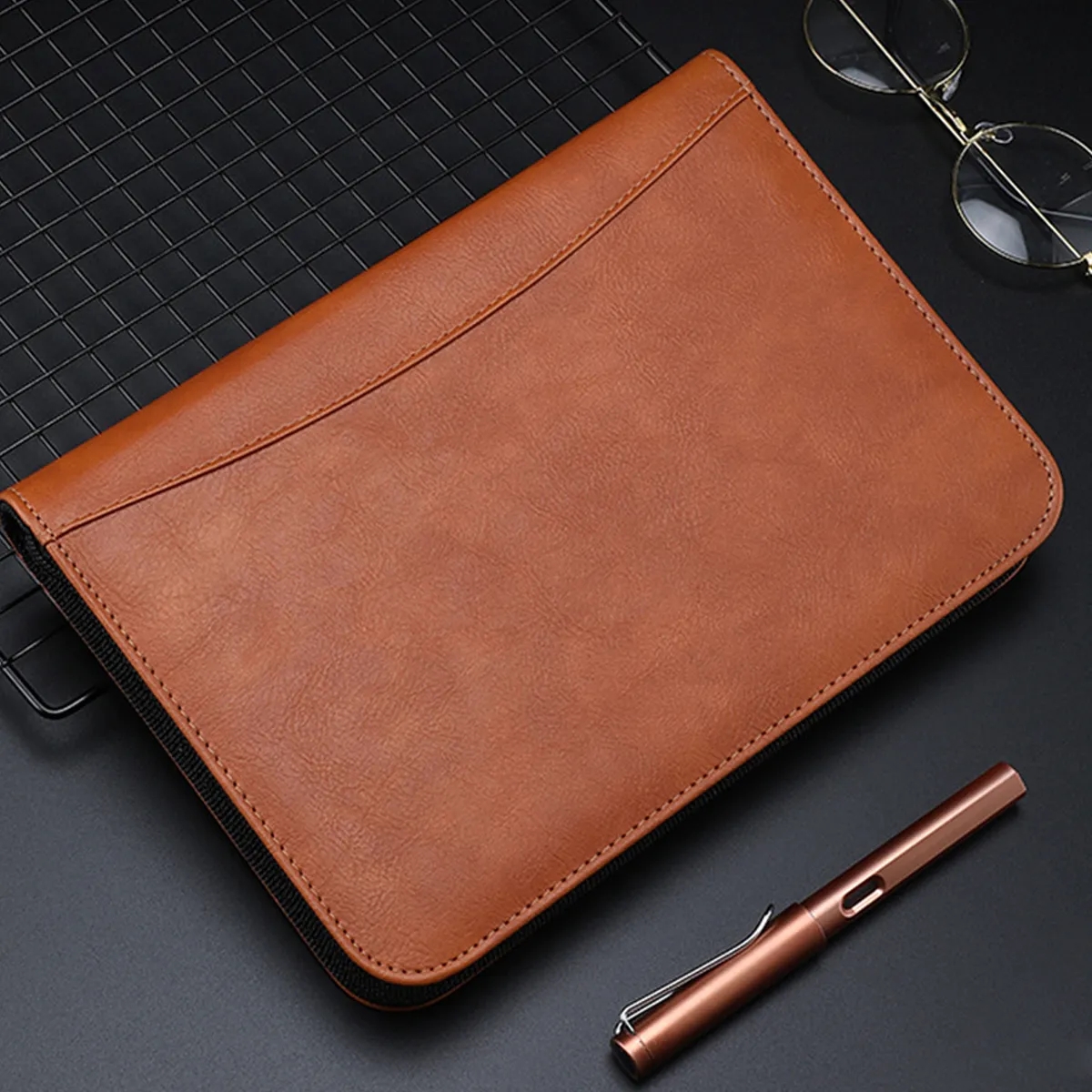 A5 Zippered Business Portfolio Notebook Bag with Calculator 5
