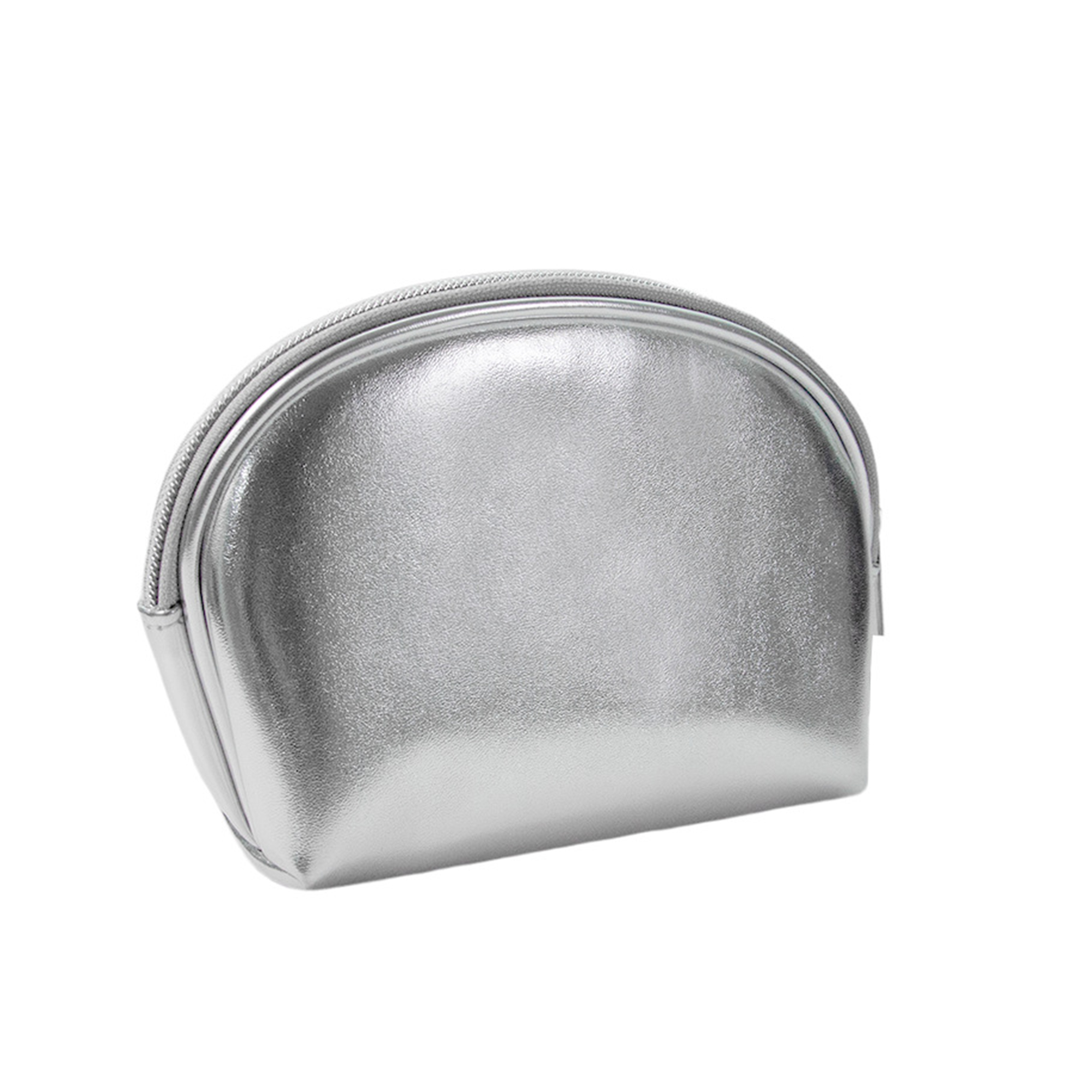 Half Moon Silver Polyurethane Zipper Cosmetic Bag 3