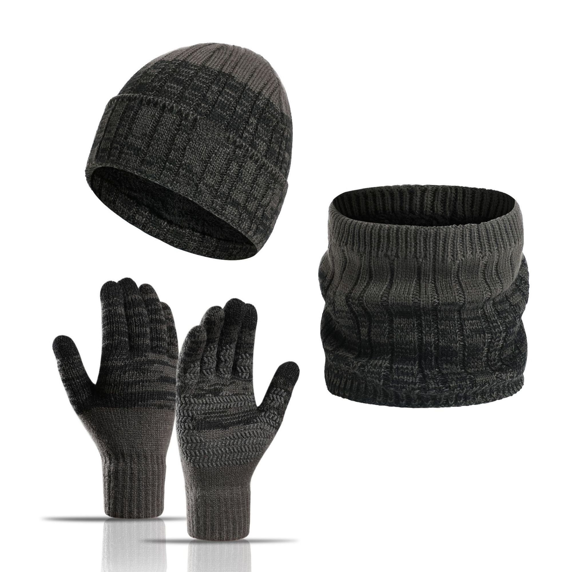 Winter Beanie Hat Glove Neck Gaiter Set 4