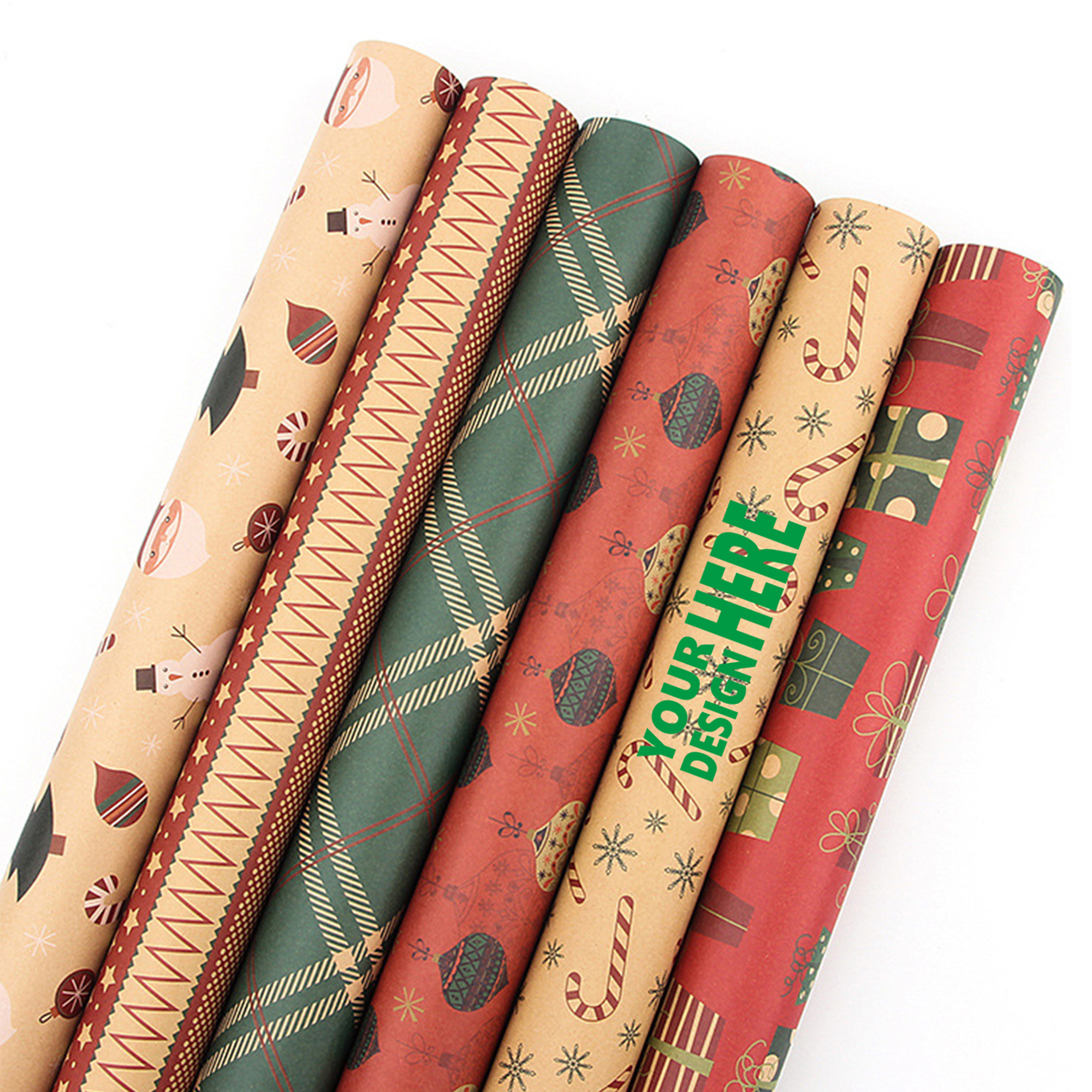 MOQ50 Eco-Friendly Vintage Christmas Kraft Gift Wrap 2