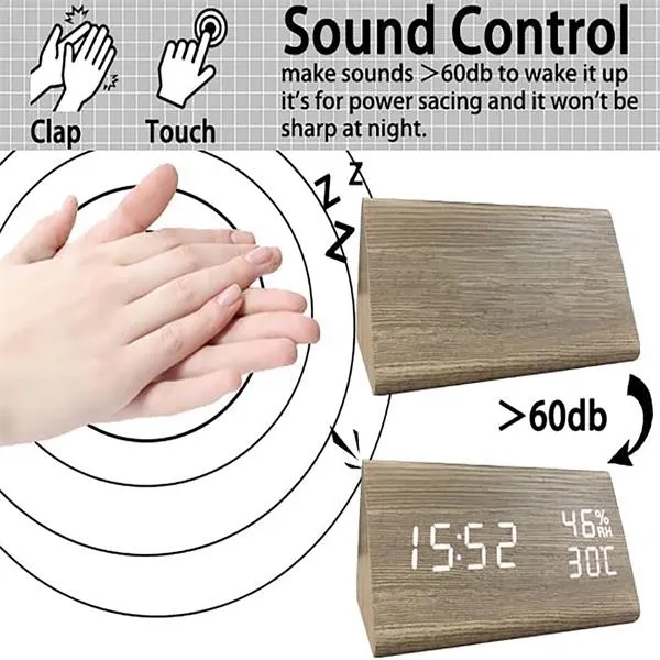 Humidity Temperature Wood Alarm Clock 6