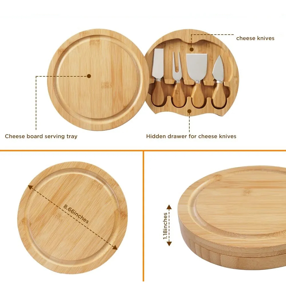Custom Bamboo Cheese Board Knife Set House Warming Gifts 4