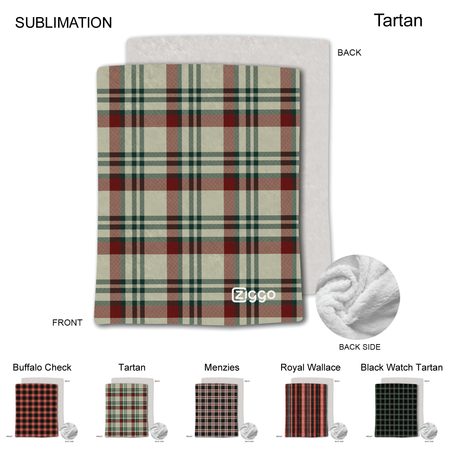 Stock Plaid Design Plush and Cozy Mink flannel Fleece blanket, 60"x80", Sublimated 3