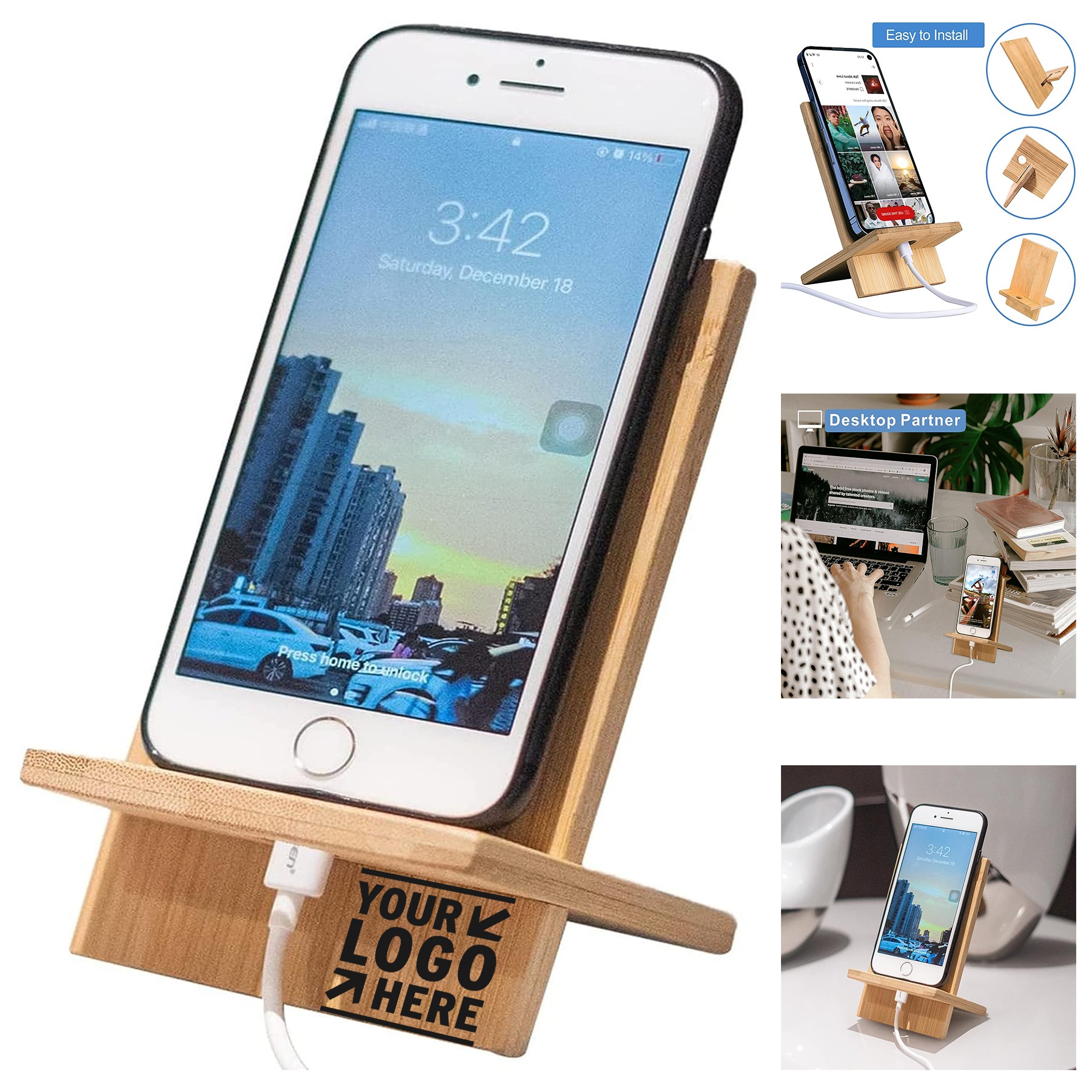 Eco-Friendly Universal Portable Sturdiness Bamboo Cellphone Stand Desktop Holder 1